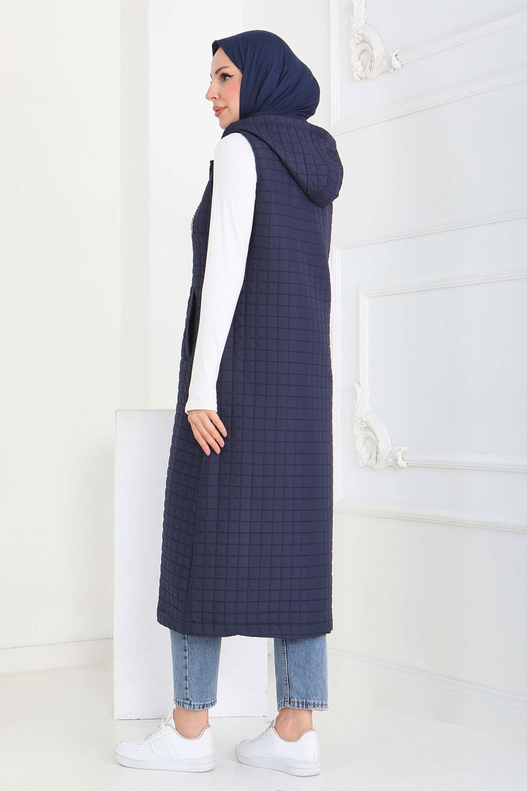 Cepli Zincir Detaylı Kapitone Yelek - 27824-LACIVERT - TOFİSA