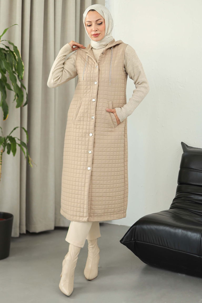 Cepli Zincir Detaylı Kapitone Yelek - 27824-VIZON - TOFİSA