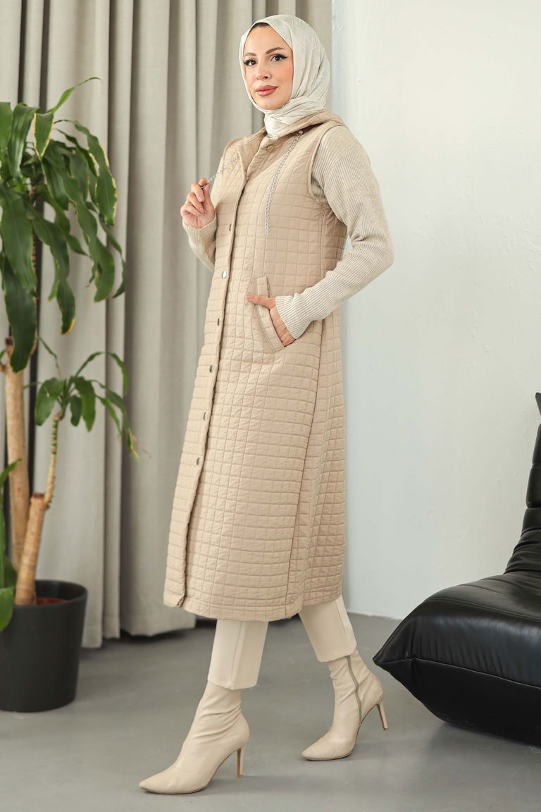 Cepli Zincir Detaylı Kapitone Yelek - 27824-VIZON - TOFİSA