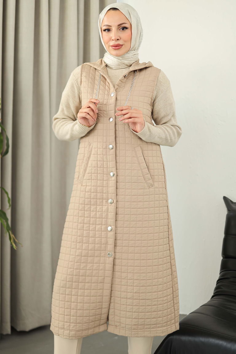 Cepli Zincir Detaylı Kapitone Yelek - 27824-VIZON - TOFİSA