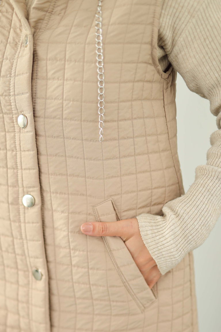 Cepli Zincir Detaylı Kapitone Yelek - 27824-VIZON - TOFİSA