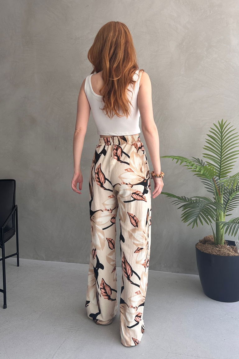 Çiçek Desenli Bol Pantolon - 27237 - TOFİSA