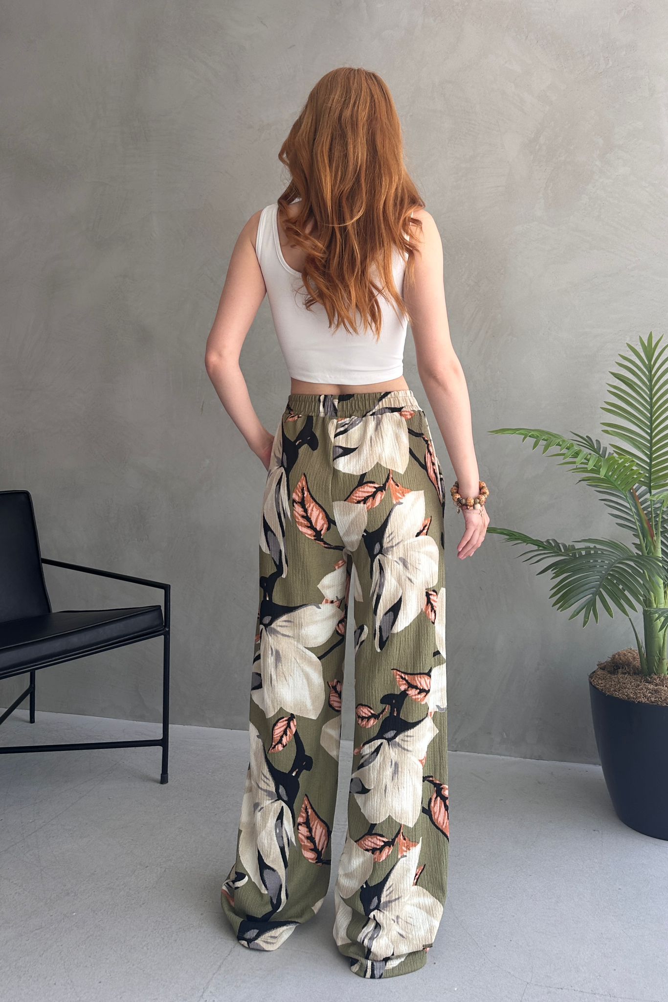 Çiçek Desenli Bol Pantolon - 27237 - 4