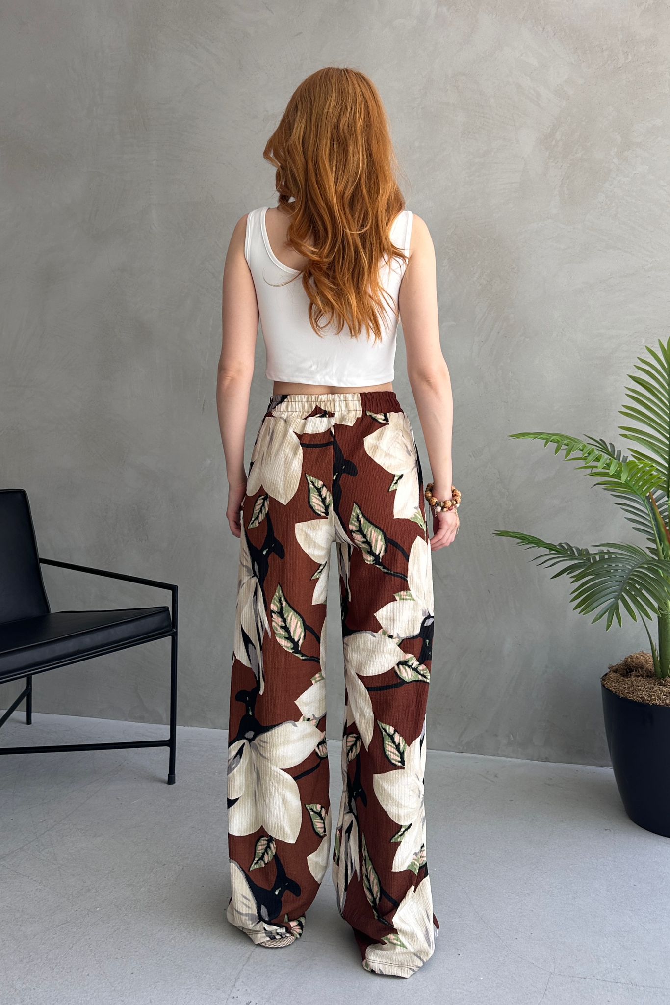 Çiçek Desenli Bol Pantolon - 27237 - 5