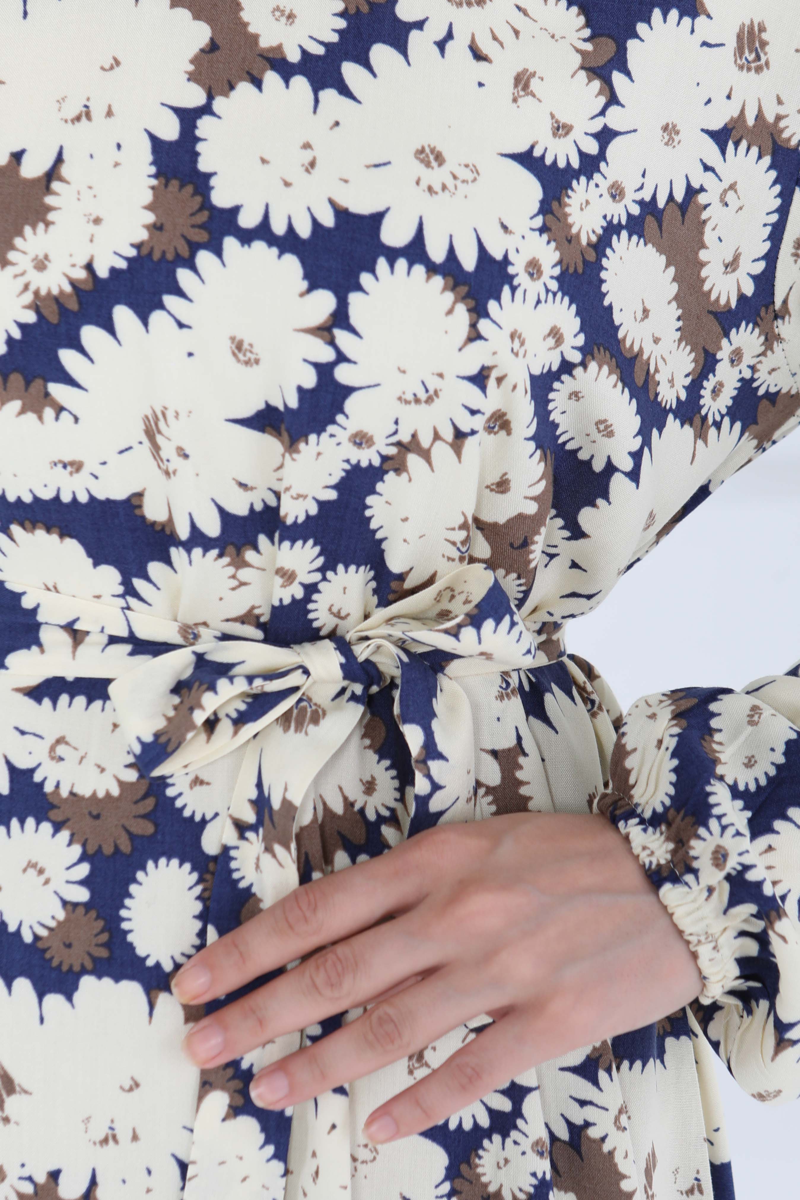 Çiçek Desenli Elbise Lacivert - 27190 - 5