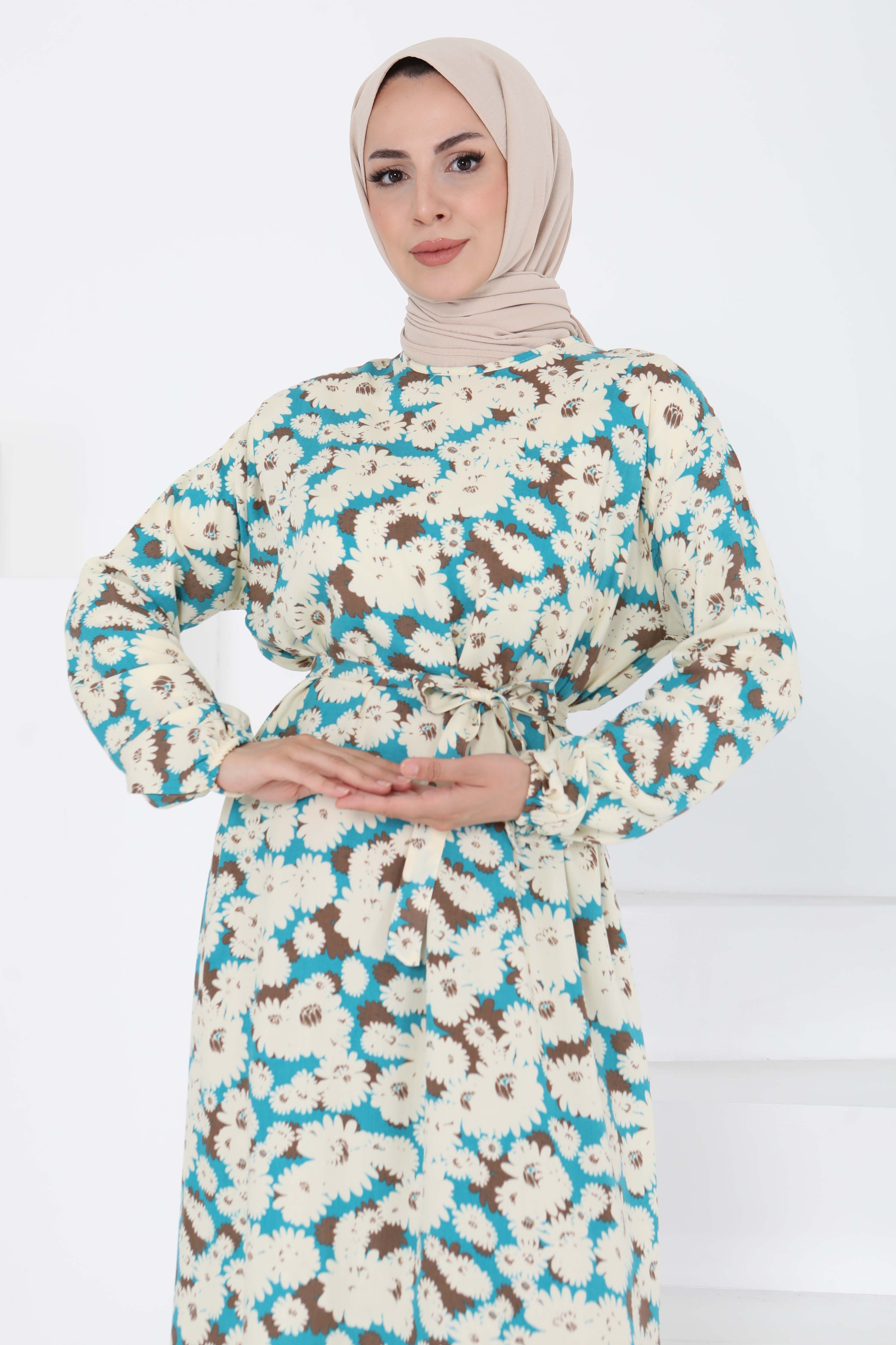 Çiçek Desenli Elbise Mint - 27190 - 2