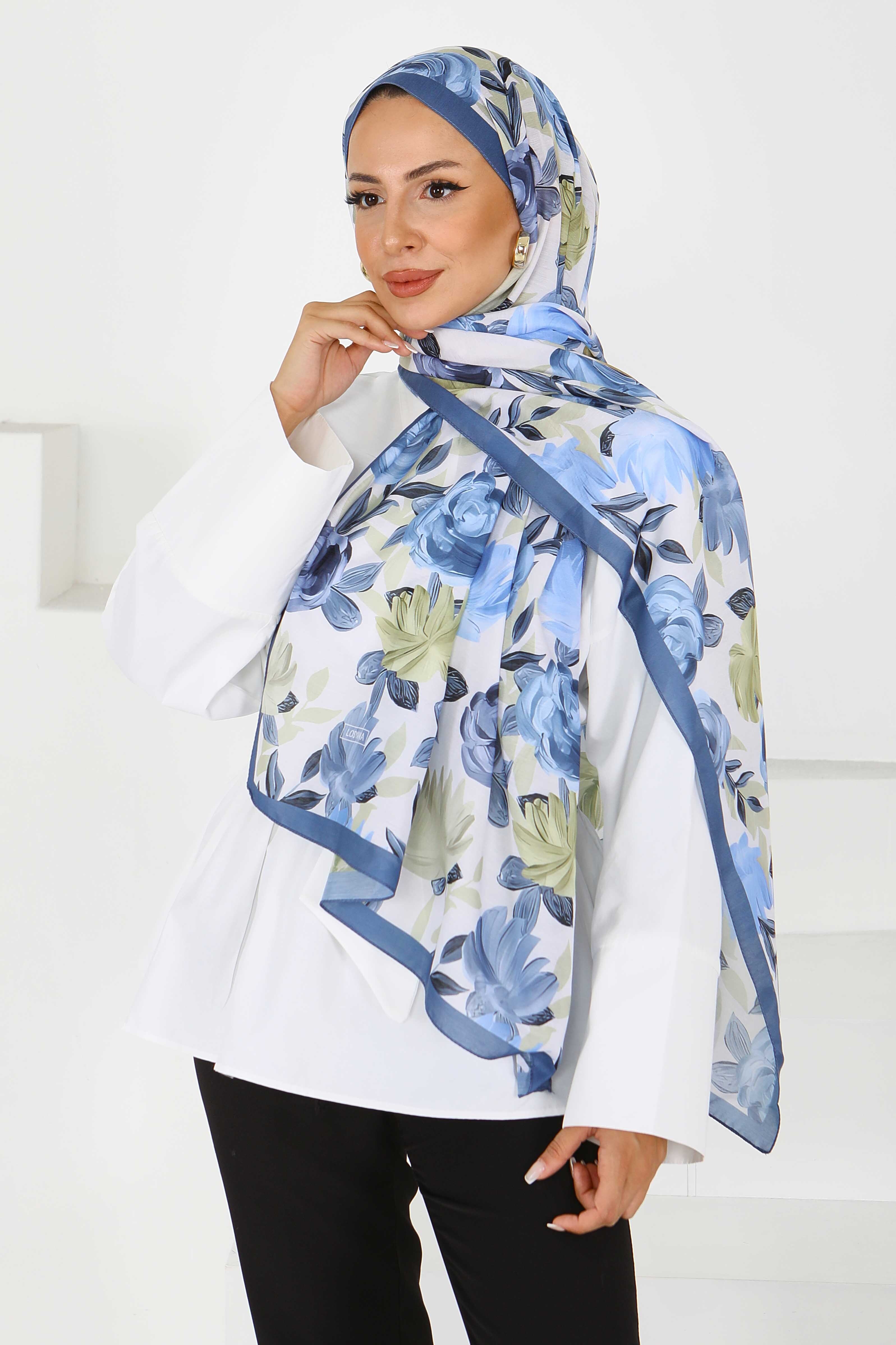 Çiçek Desenli Şal - 27594 - 3