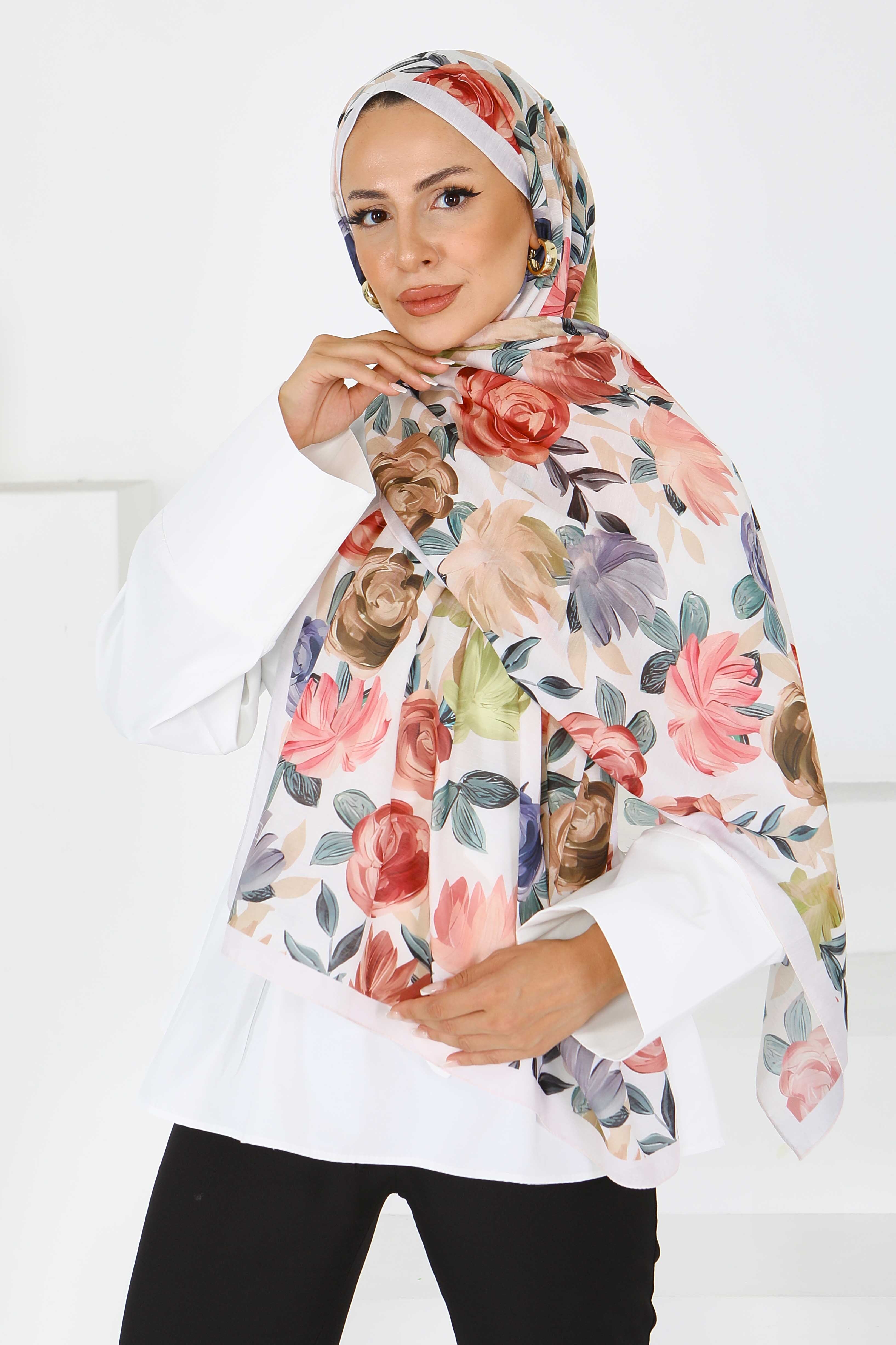 Çiçek Desenli Şal - 27594 - 3