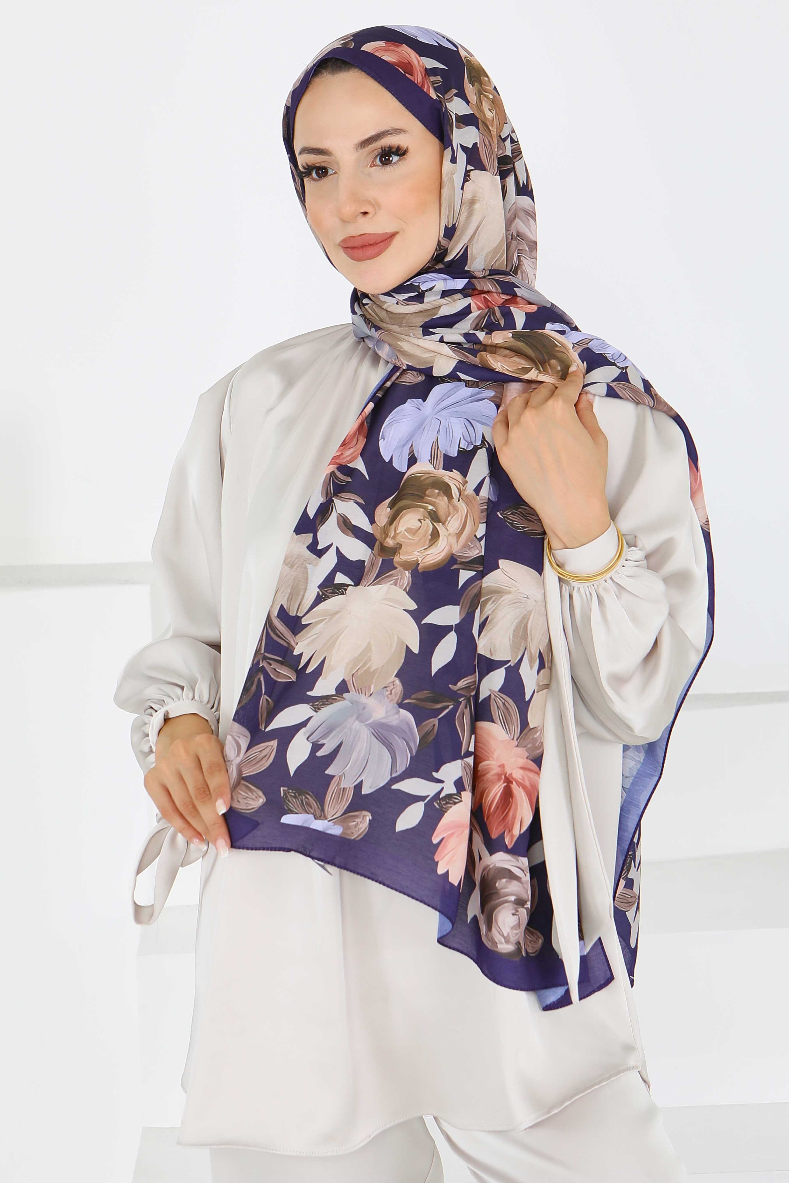 Çiçek Desenli Şal - 27594 - 3