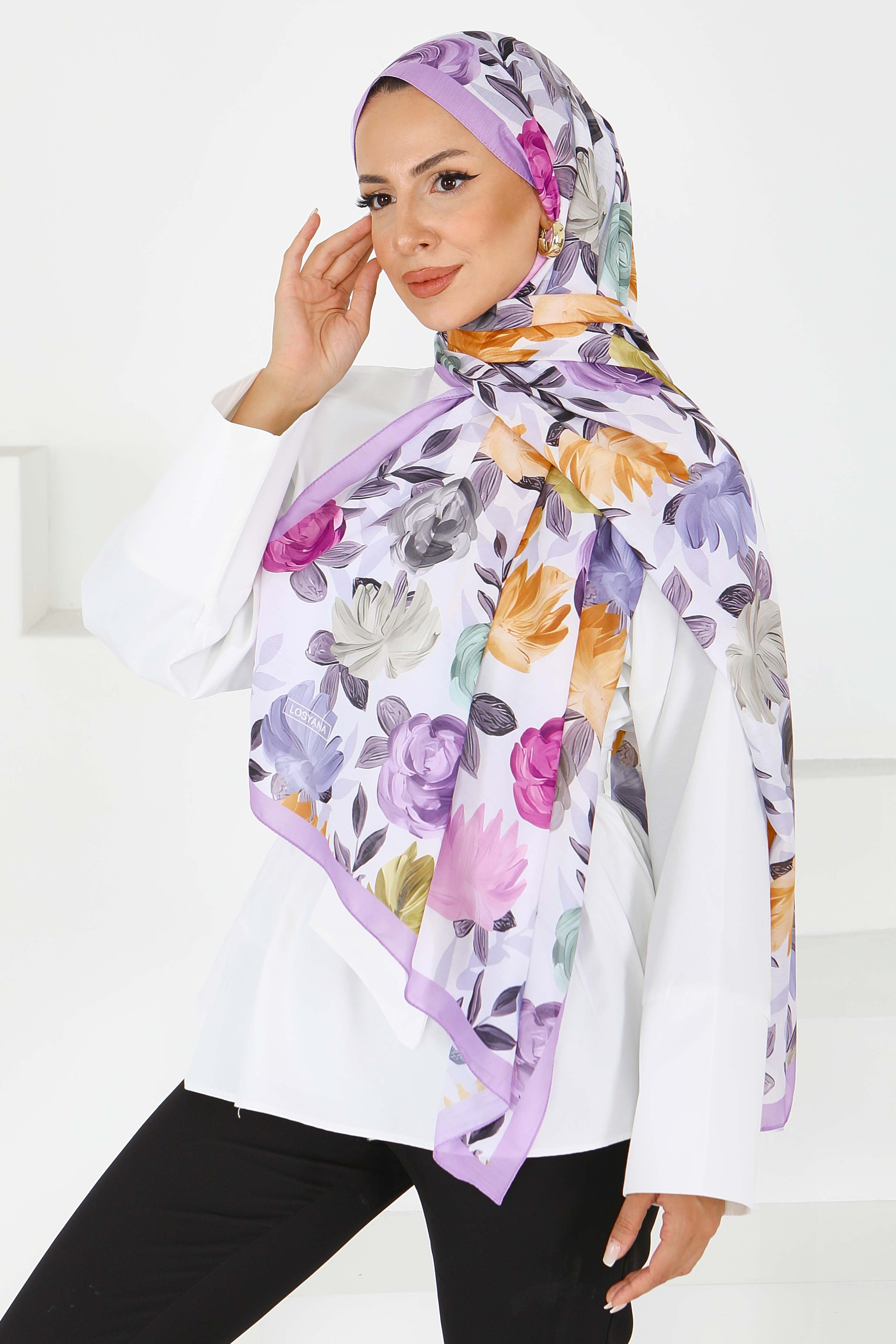 Çiçek Desenli Şal - 27594 - 2