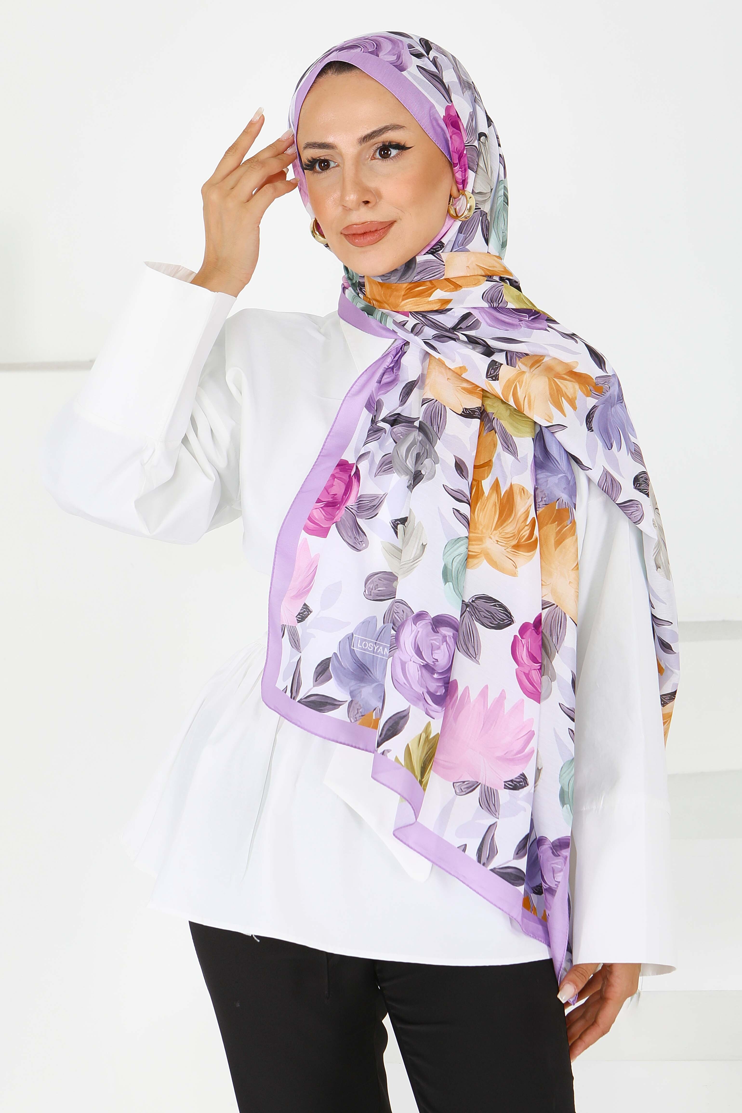 Çiçek Desenli Şal - 27594 - 3