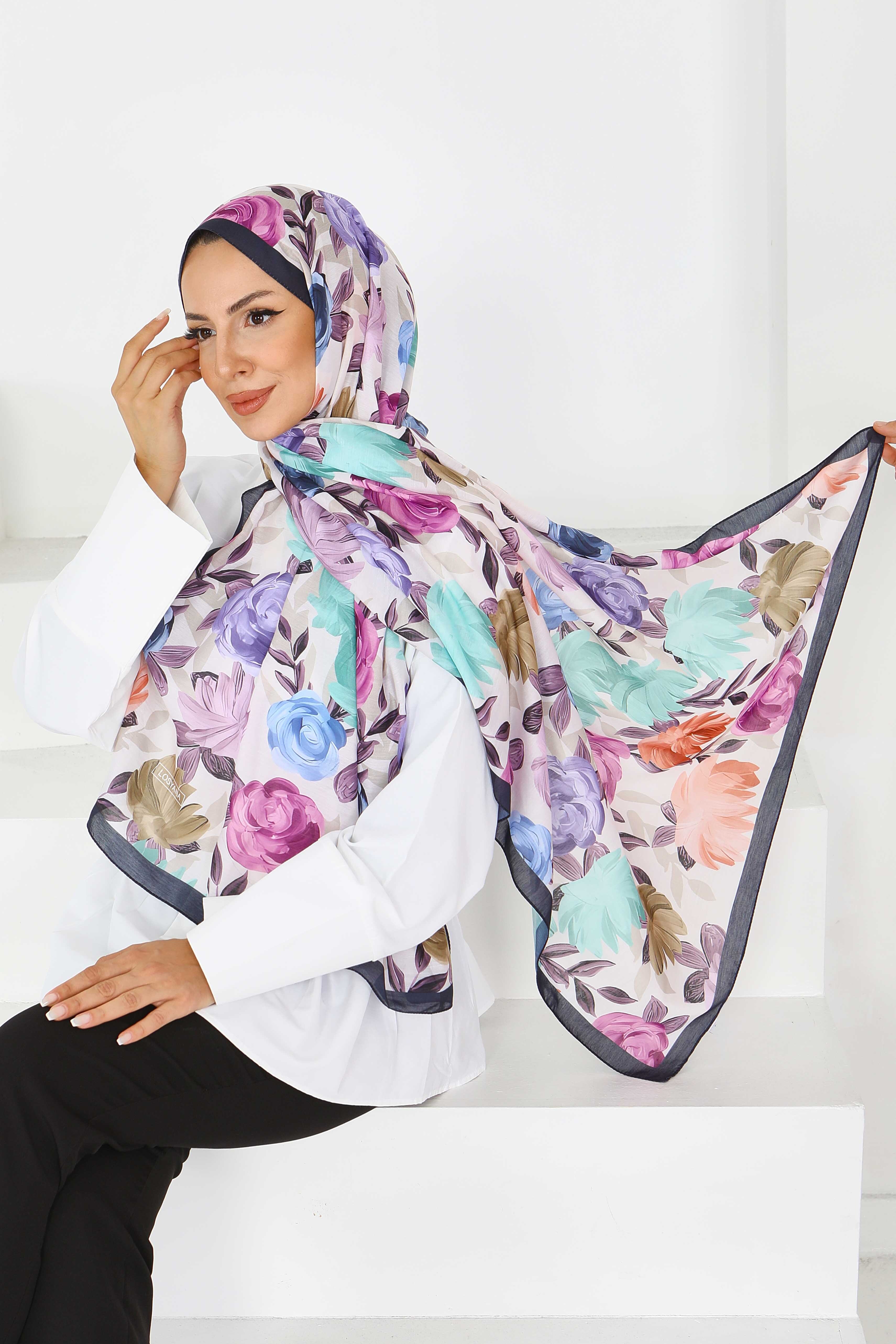 Çiçek Desenli Şal - 27594 - 1