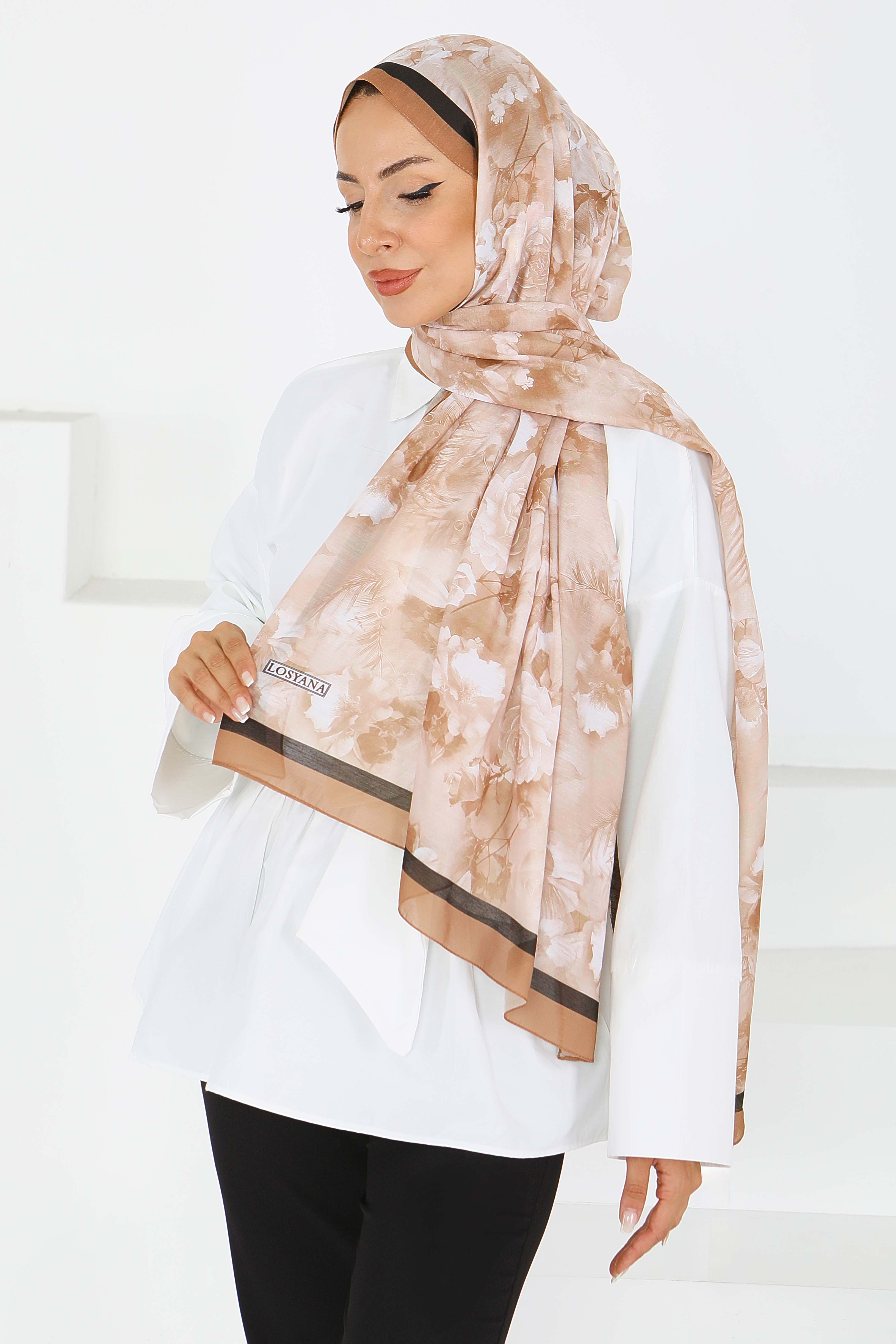Çiçek Desenli Şal - 27595 - 1