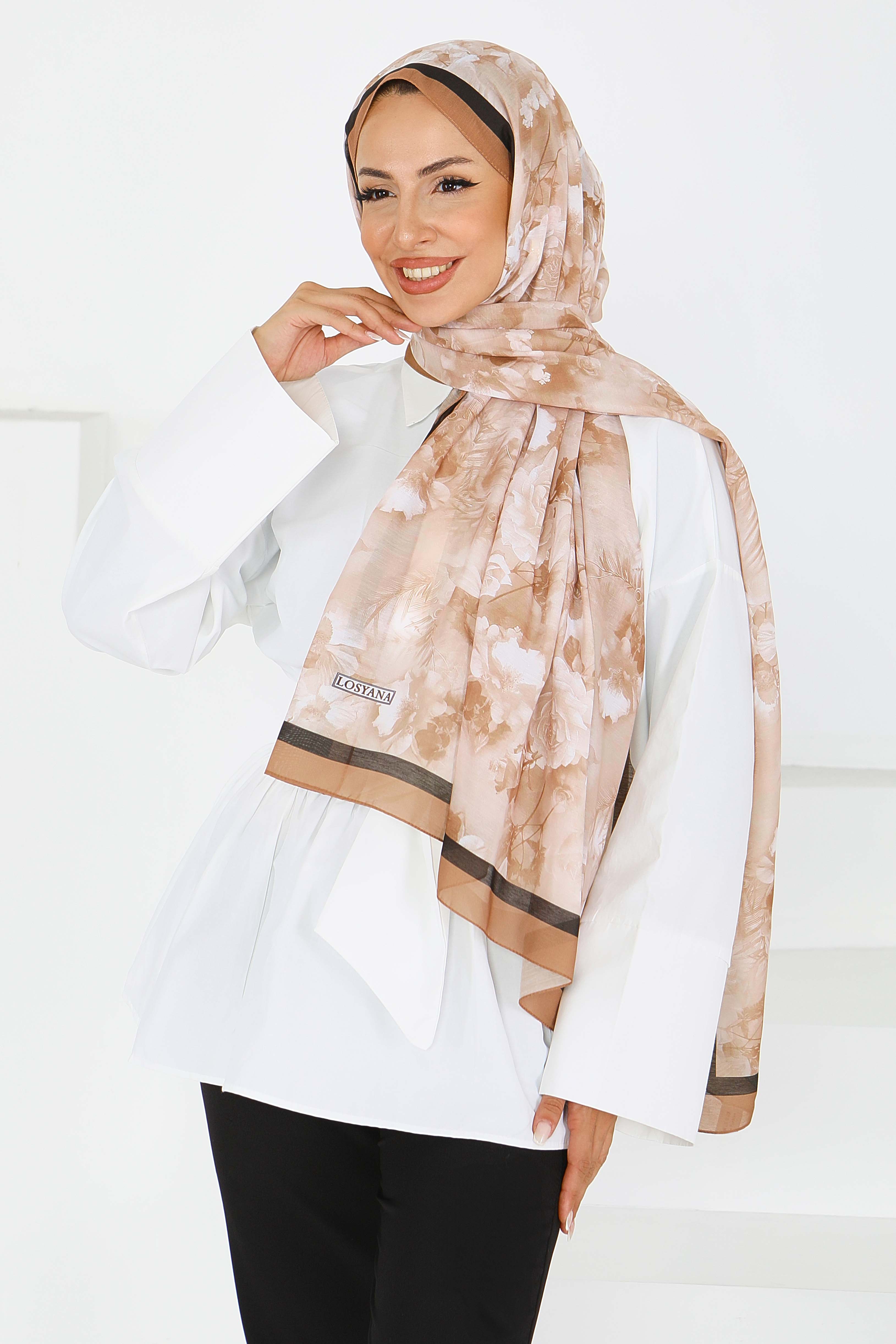 Çiçek Desenli Şal - 27595 - 3