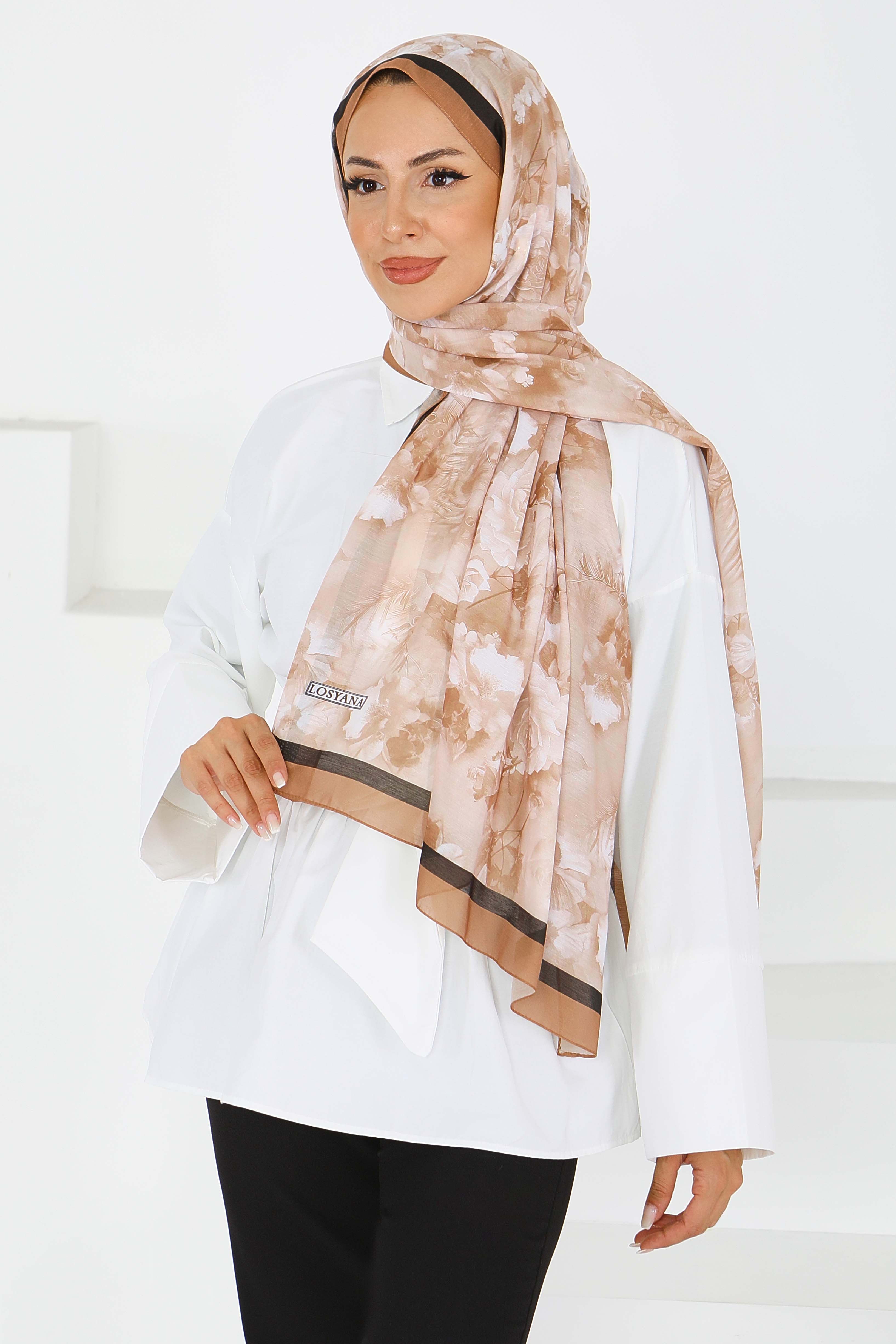 Çiçek Desenli Şal - 27595 - 4