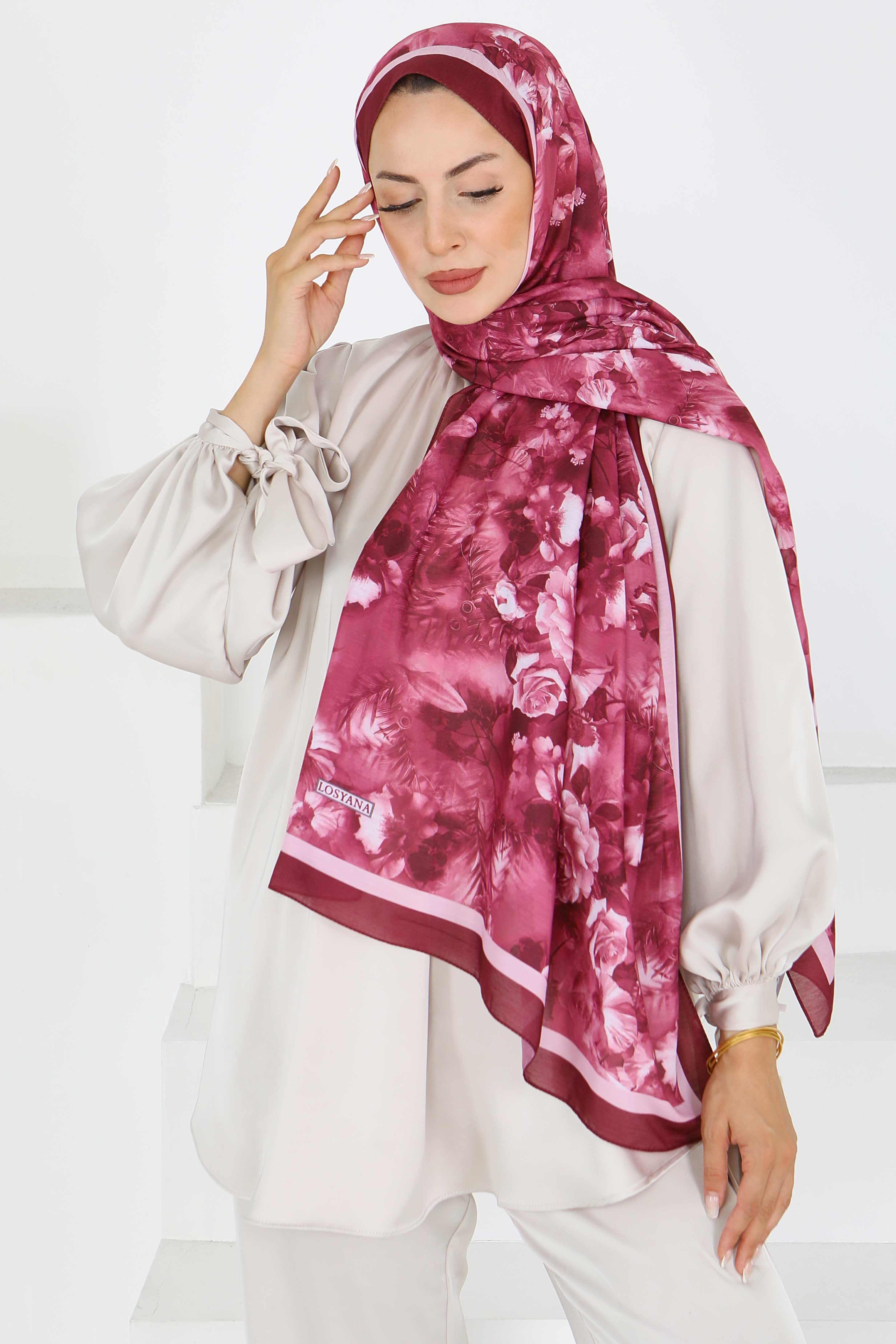 Çiçek Desenli Şal - 27595 - 3