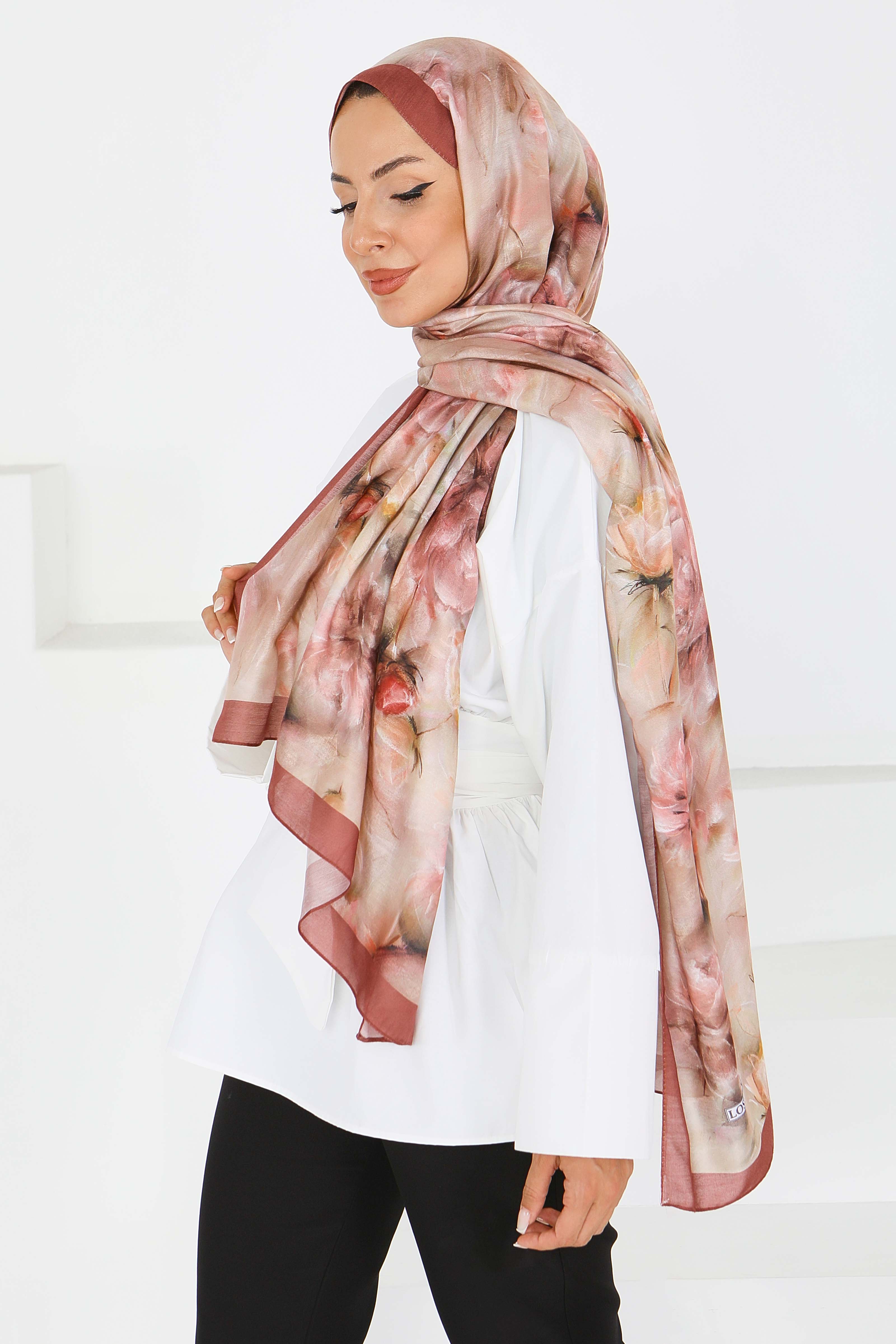 Çiçek Desenli Şal - 27596 - 2