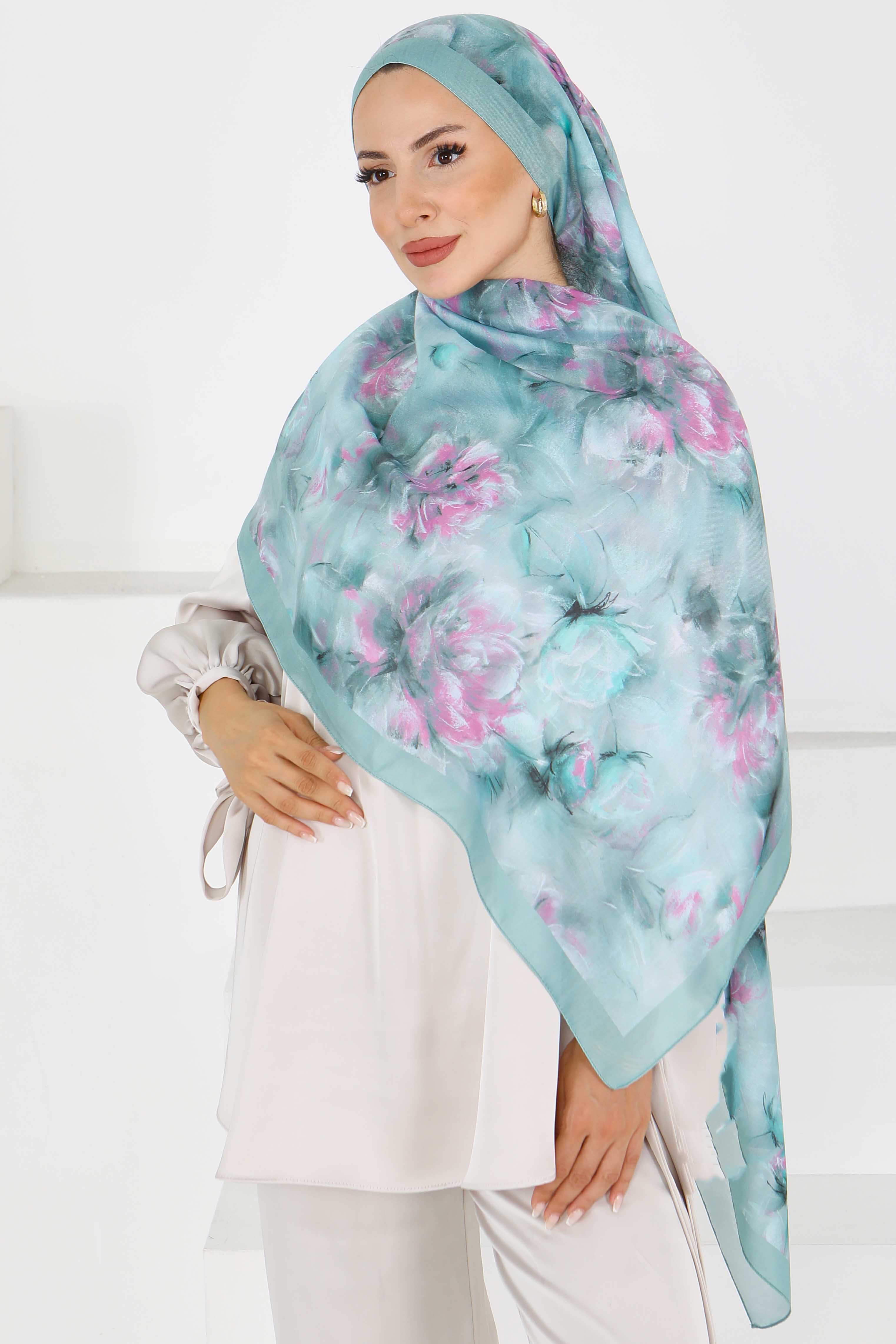 Çiçek Desenli Şal - 27596 - 2
