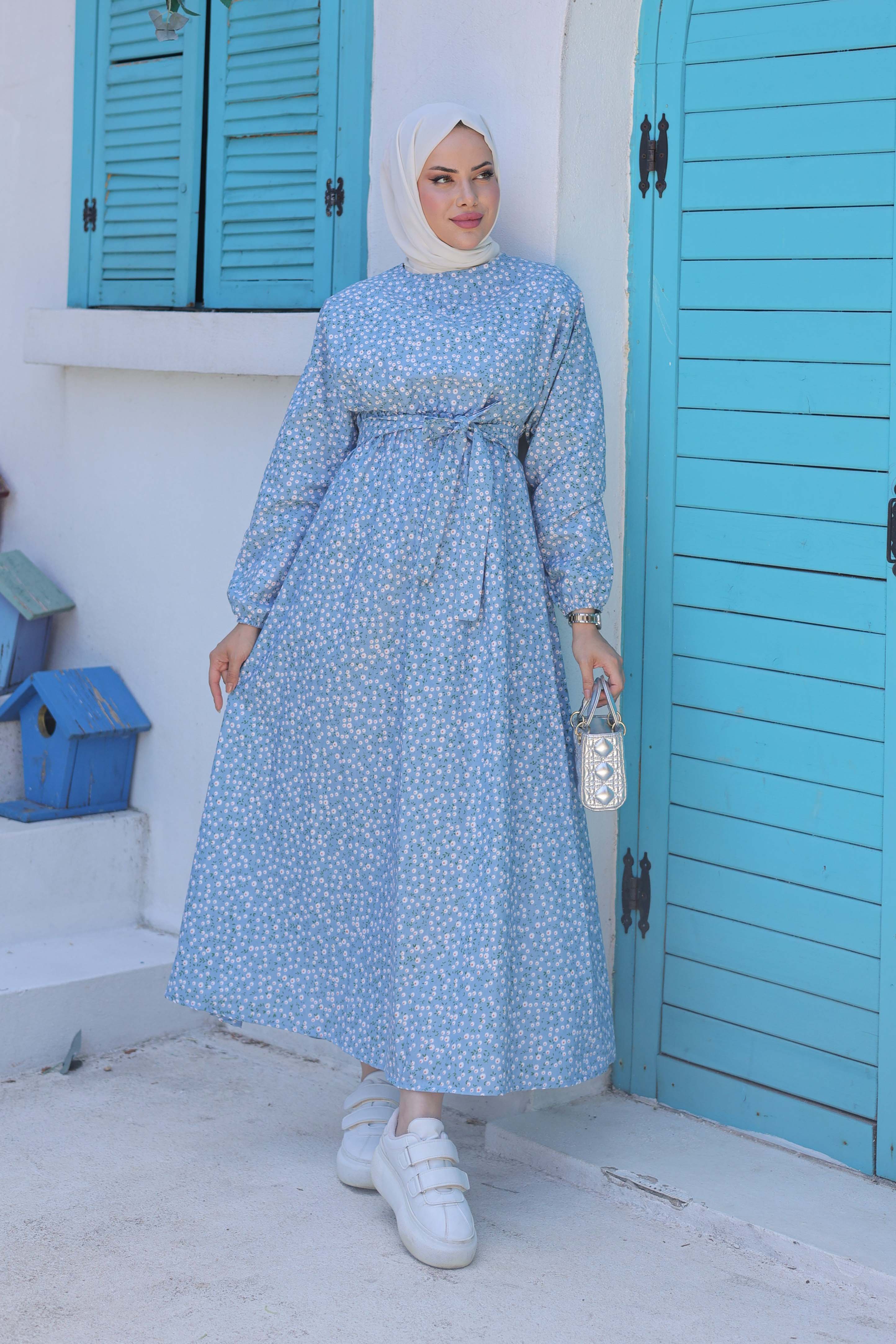 Çicek Desenli Tunik Mavi - 26729 - 1