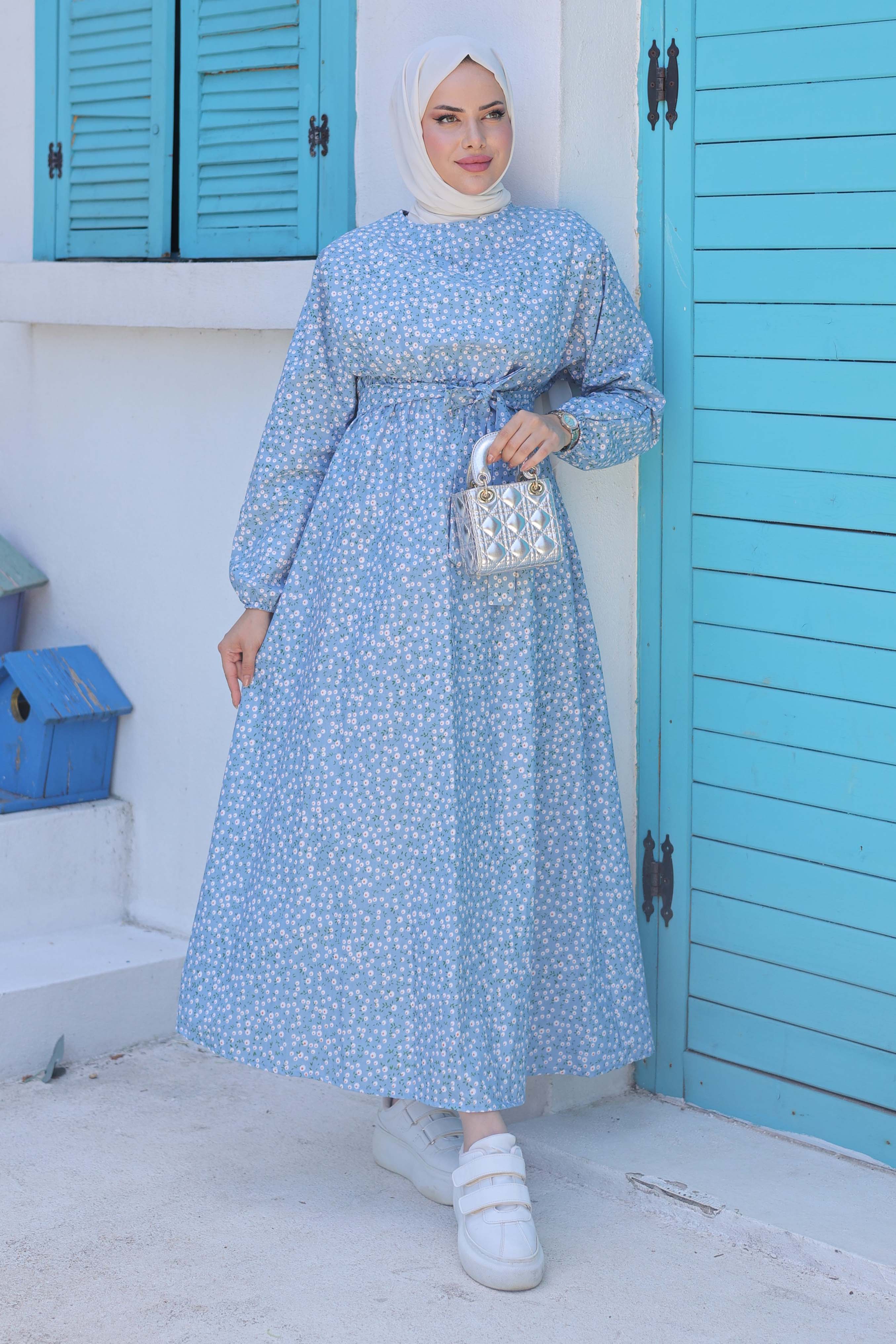 Çicek Desenli Tunik Mavi - 26729 - 2