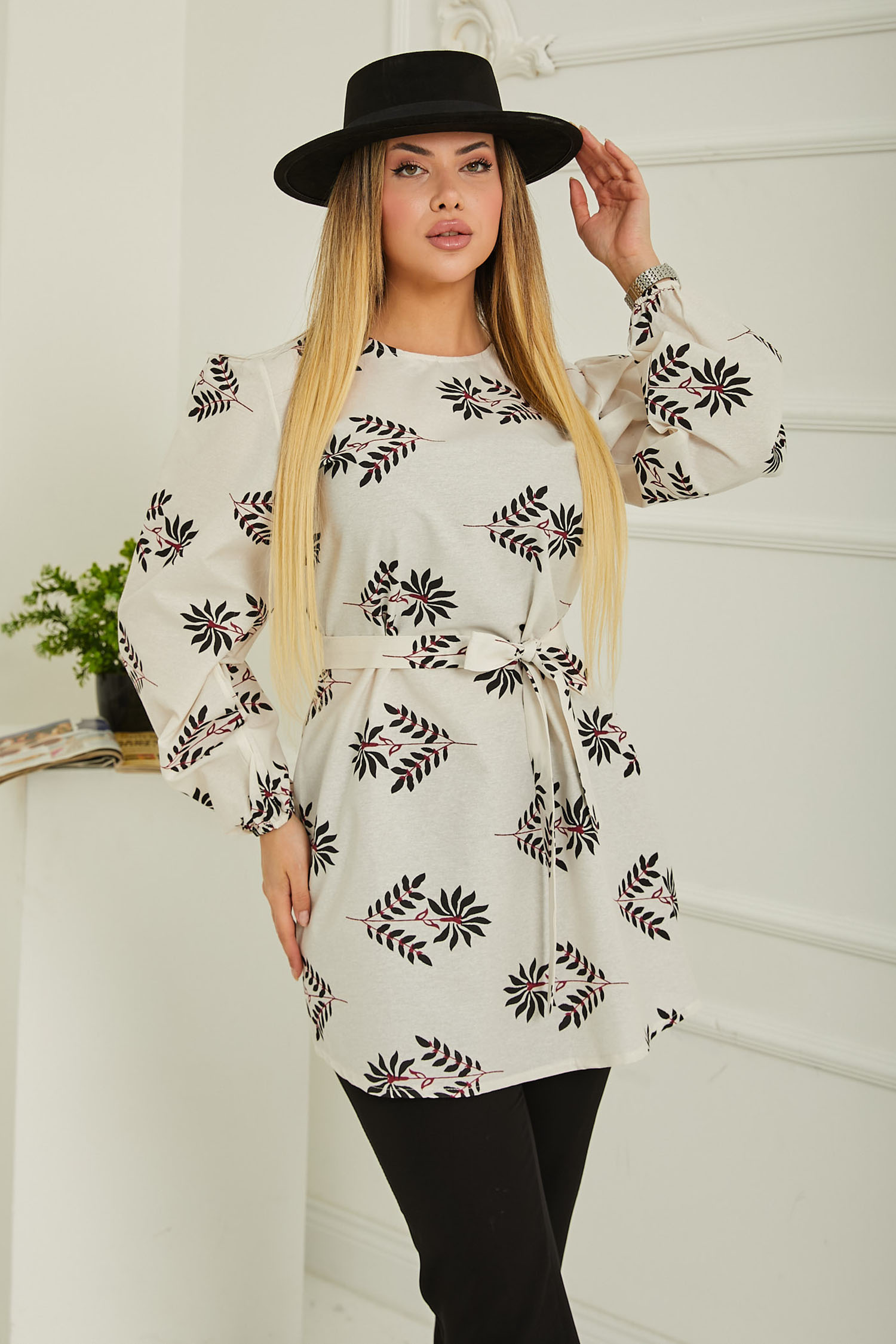 Çicek Desenli Tunik Siyah - 26729 - 1
