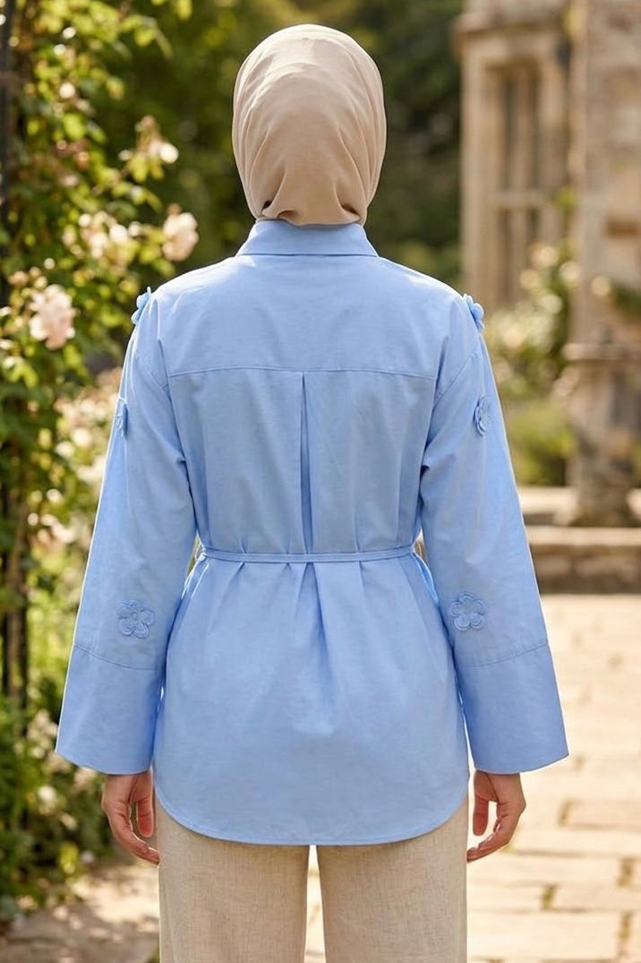 Çiçek Detaylı Gömlek Bebe Mavi - 28574-BEBE-MAVI - 3