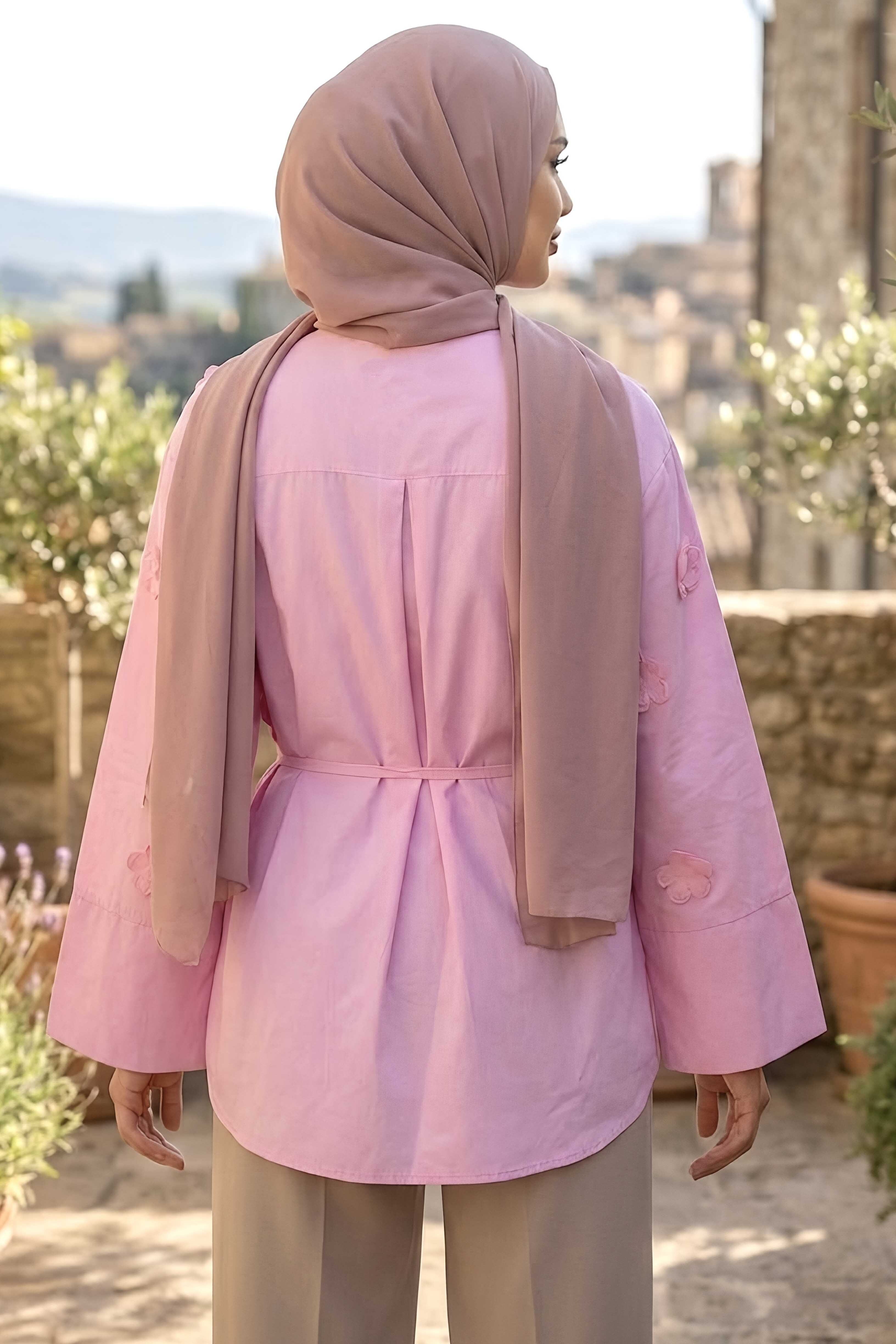 Çiçek Detaylı Gömlek Pembe - 28574-PEMBE - 3