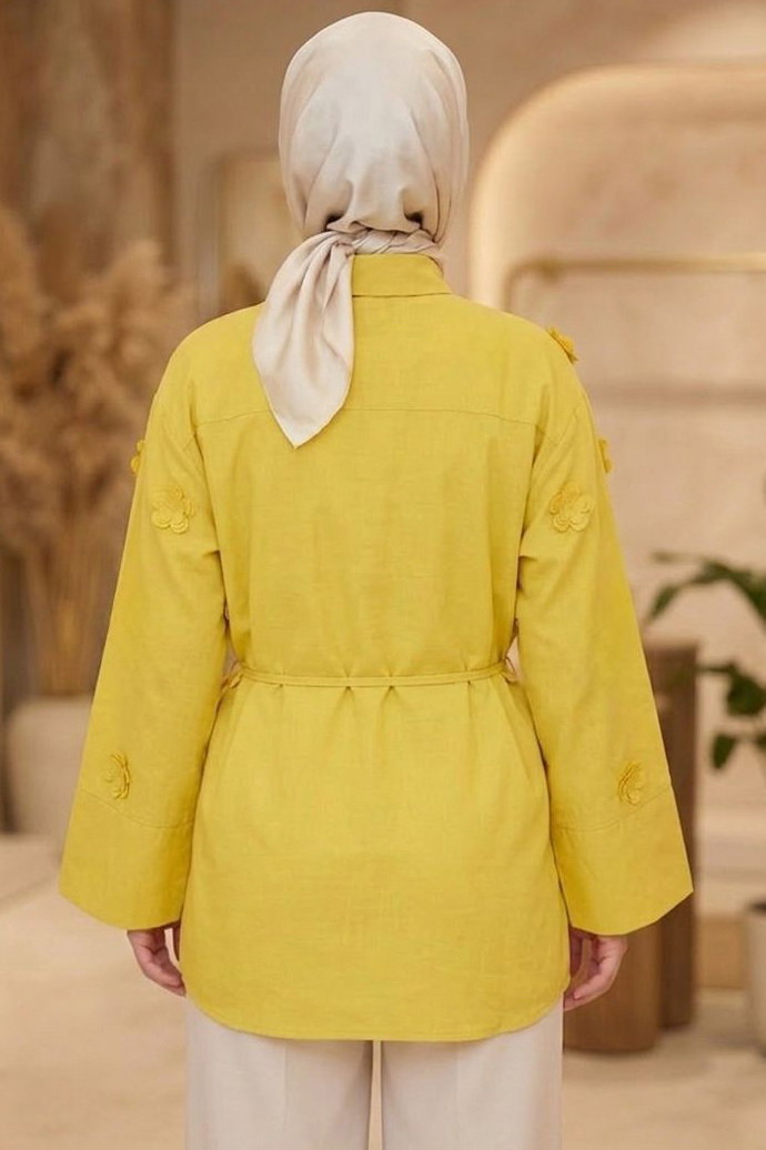 Çiçek Detaylı Gömlek Sari - 28574-SARI - 3