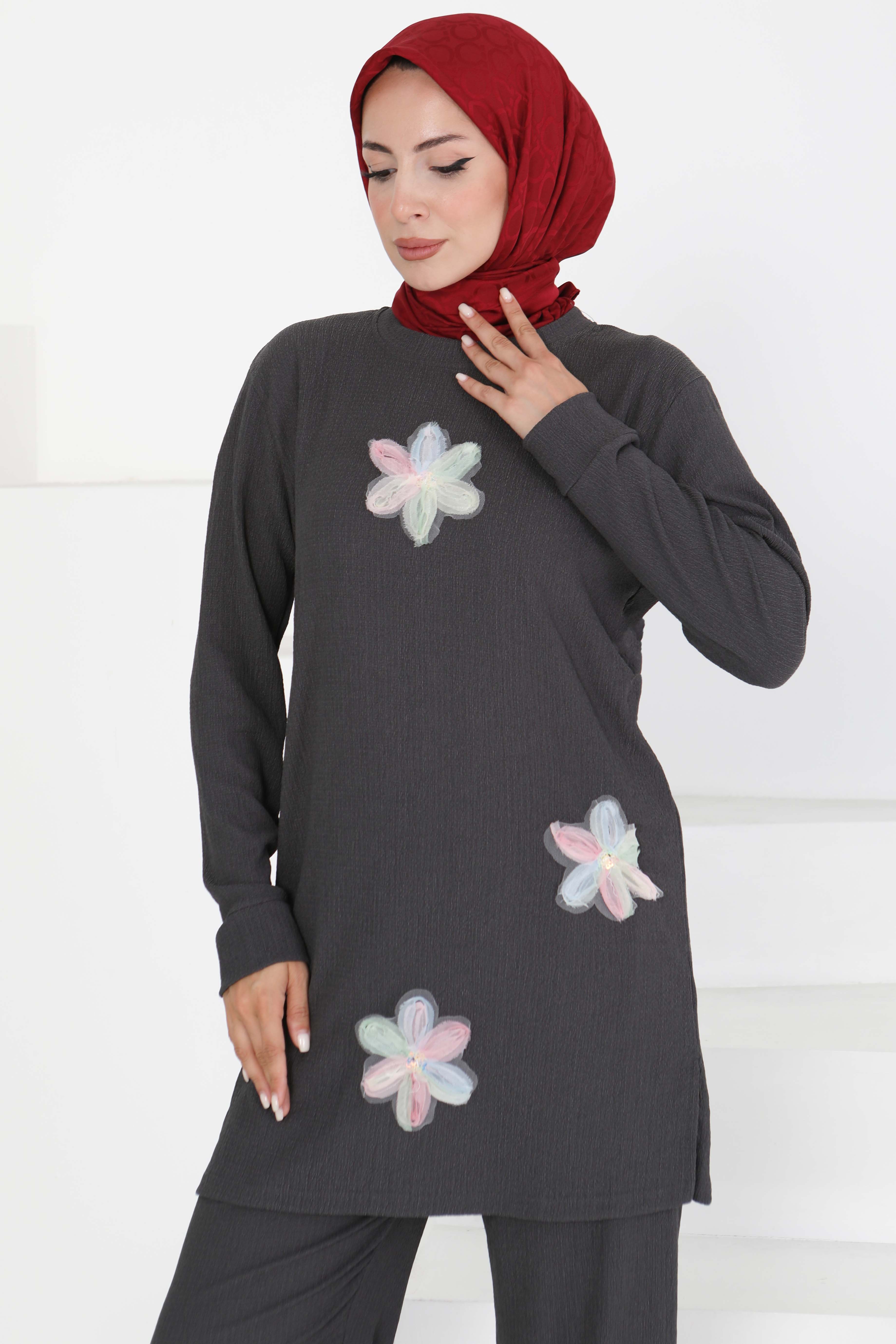 Çiçek Detaylı İkili Takım - 27371 - 1