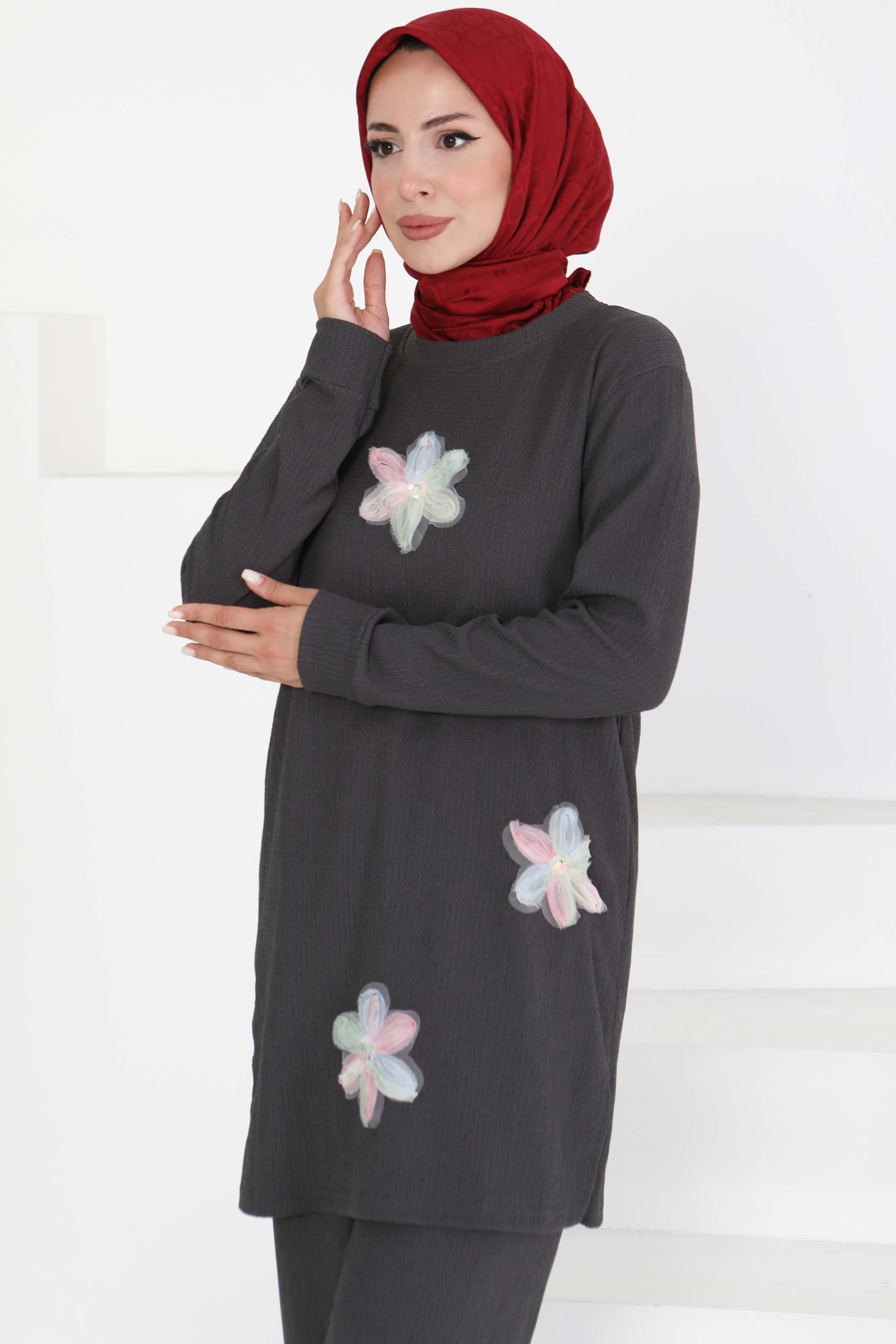 Çiçek Detaylı İkili Takım - 27371 - 3