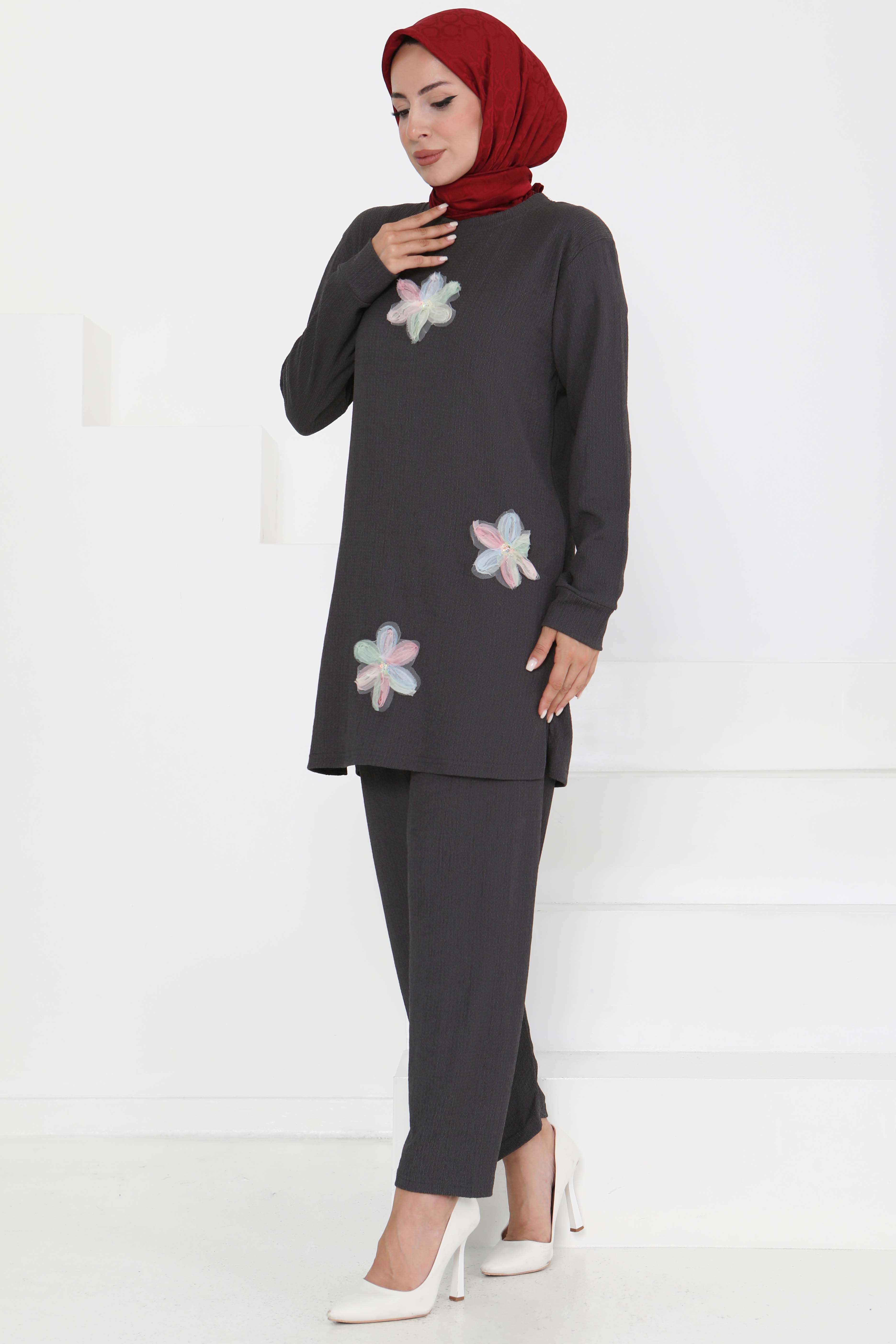 Çiçek Detaylı İkili Takım - 27371 - 4