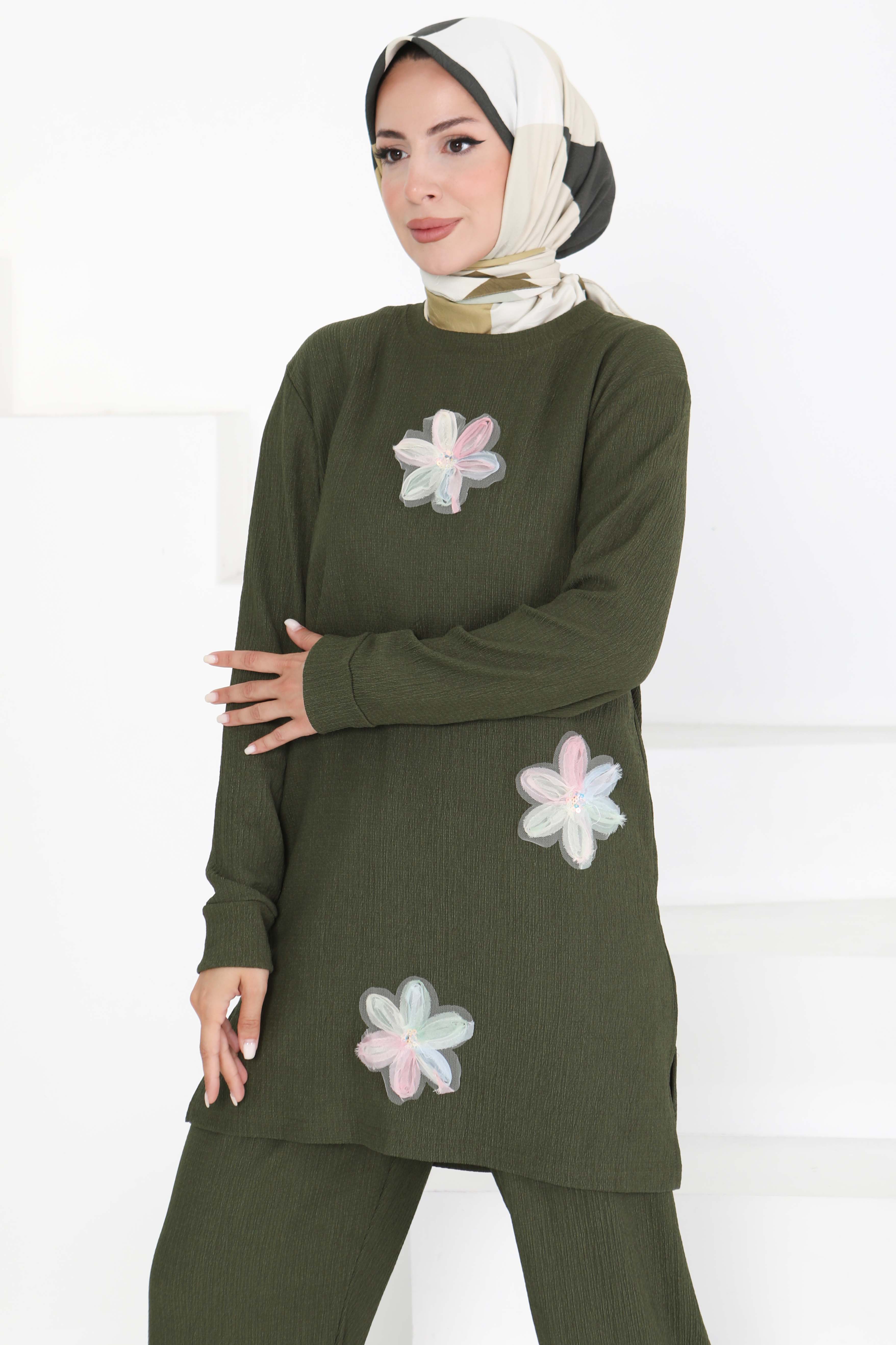 Çiçek Detaylı İkili Takım - 27371 - 2