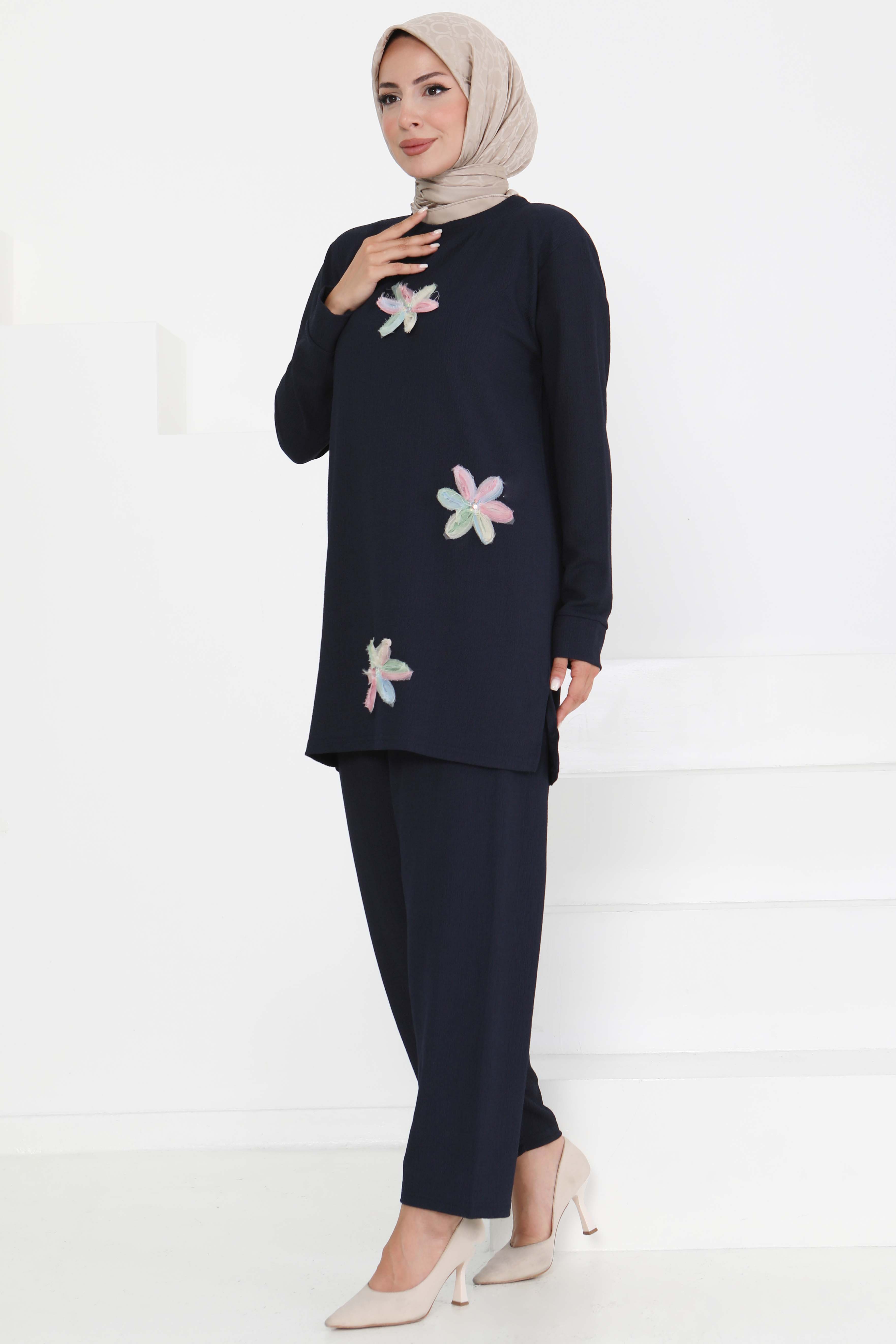 Çiçek Detaylı İkili Takım - 27371 - 1