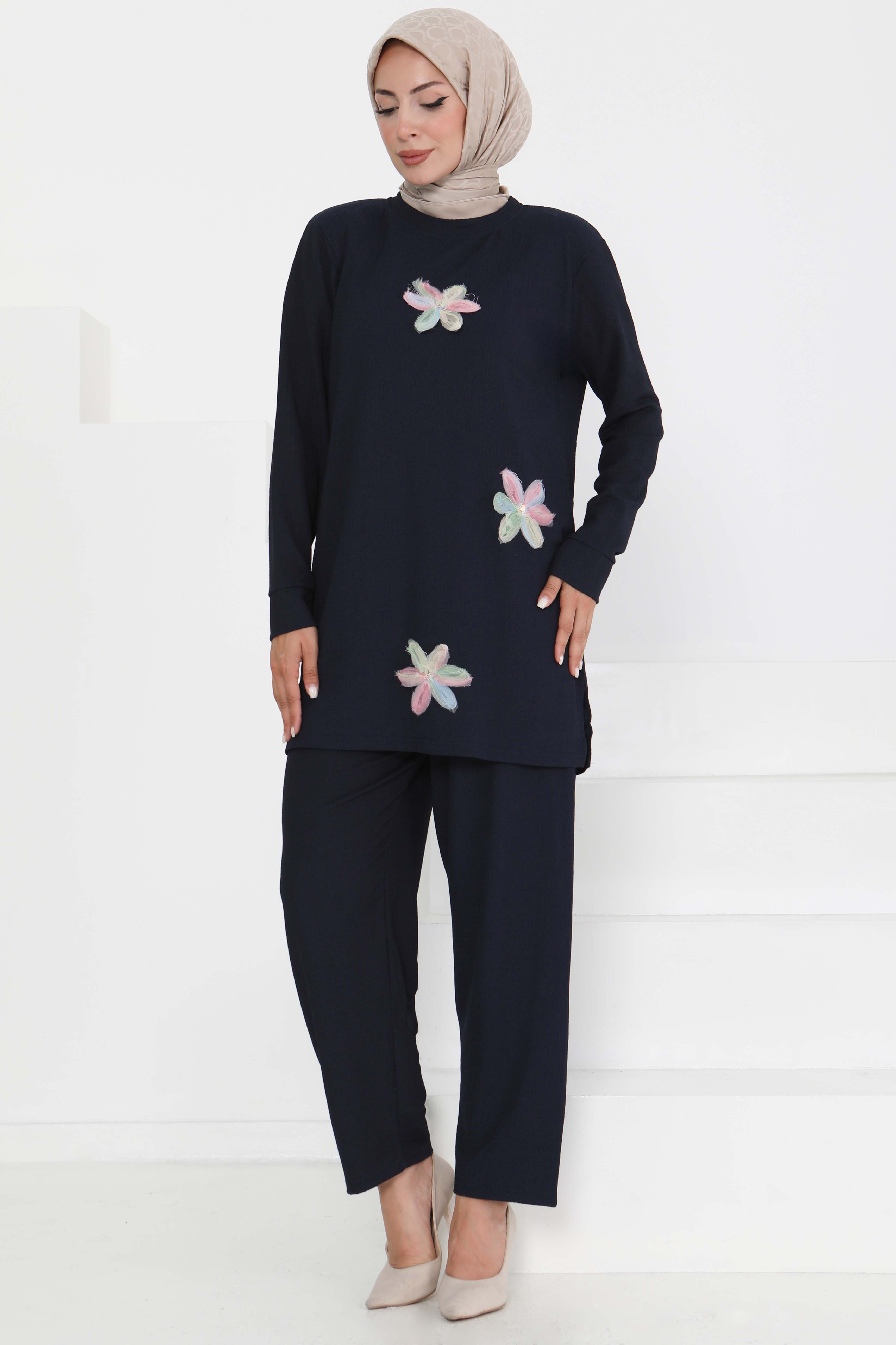 Çiçek Detaylı İkili Takım - 27371 - 3