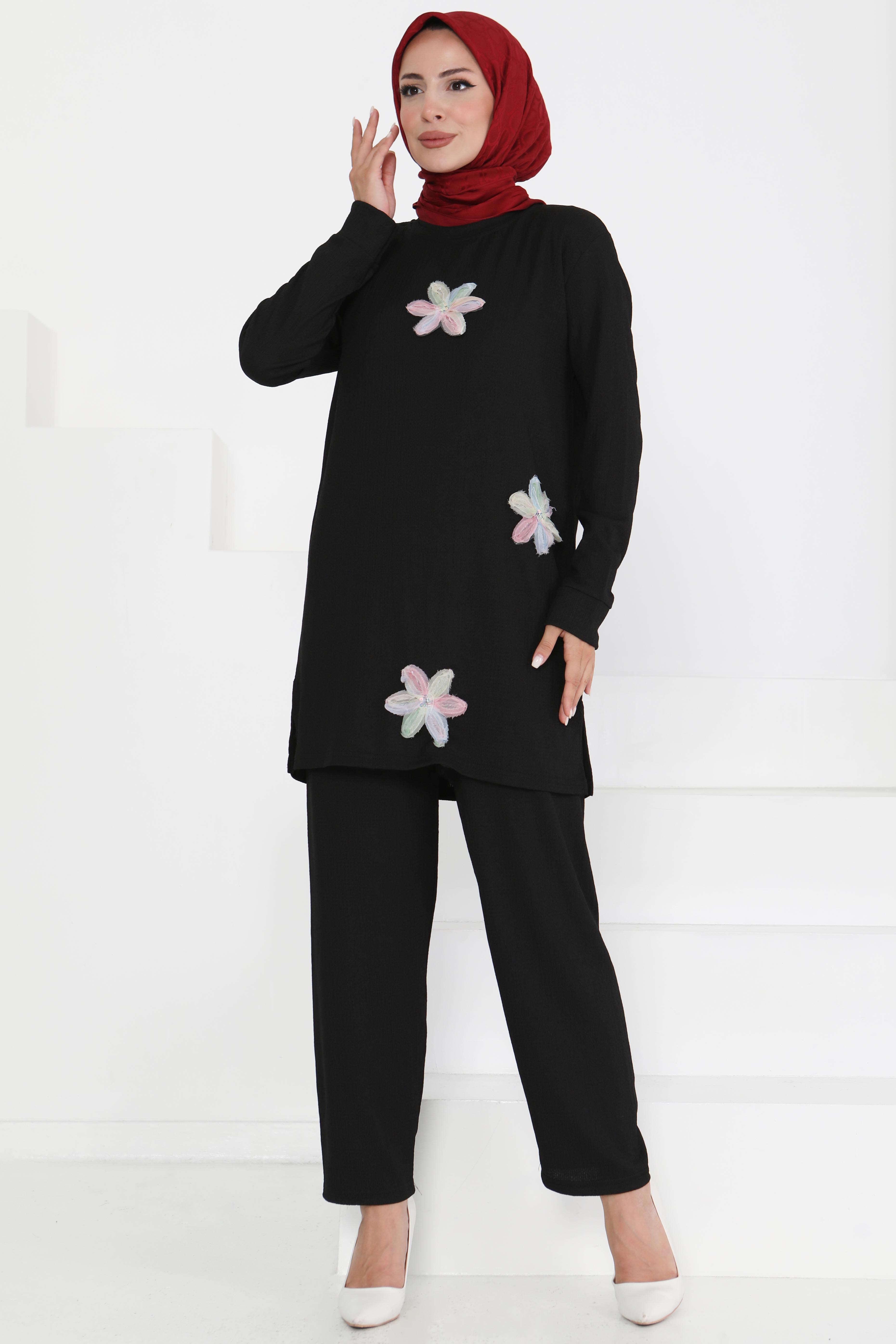 Çiçek Detaylı İkili Takım - 27371 - 3