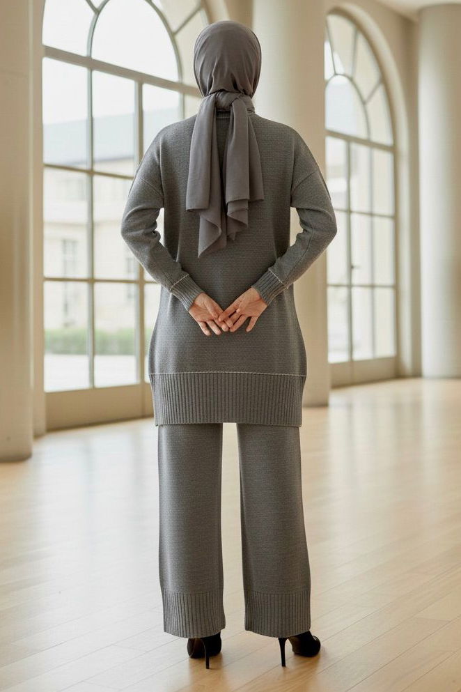 Çiçek Detaylı Triko İkili Takım - 28125-ANTRASIT - 3