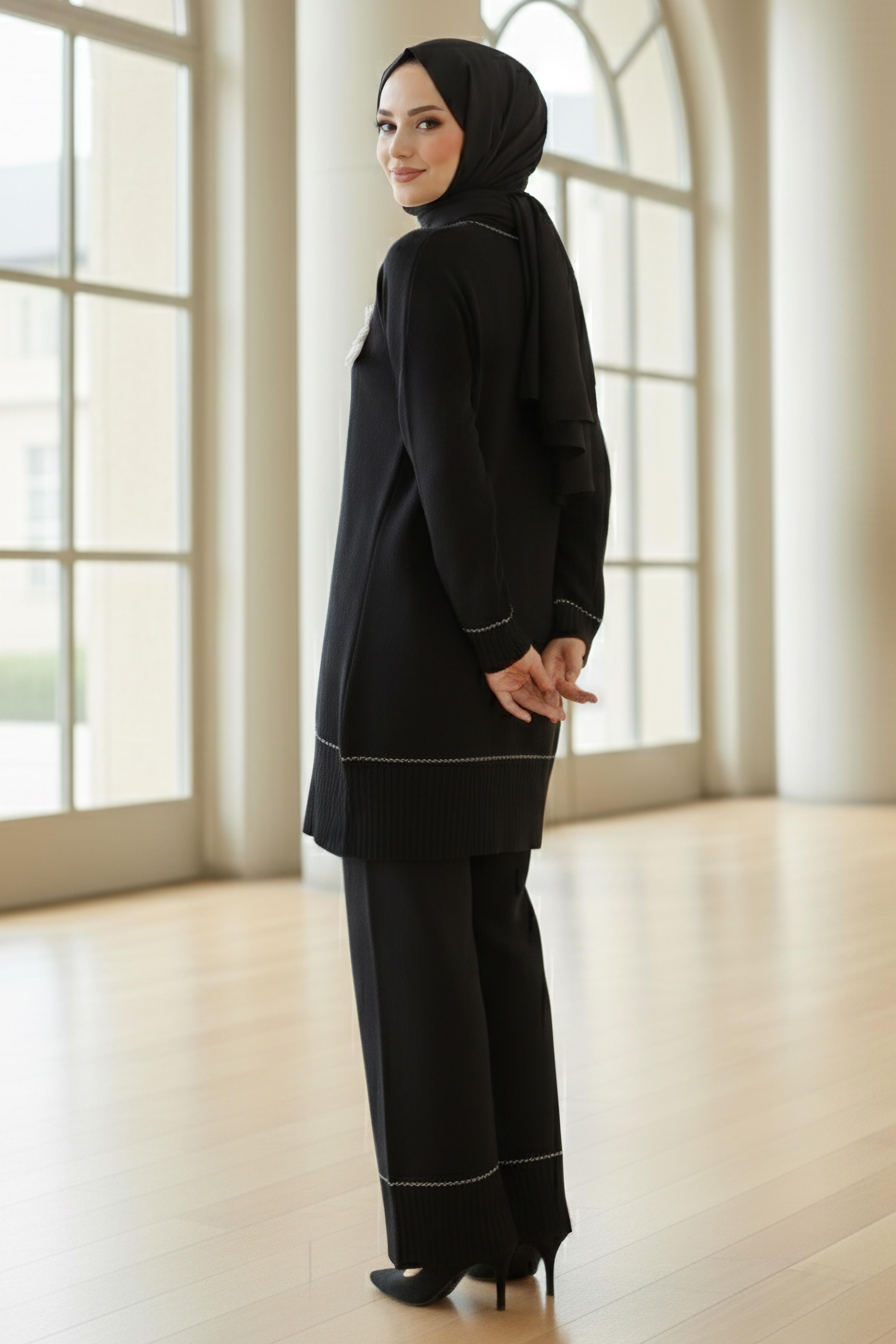 Çiçek Detaylı Triko İkili Takım - 28125-SIYAH - 3