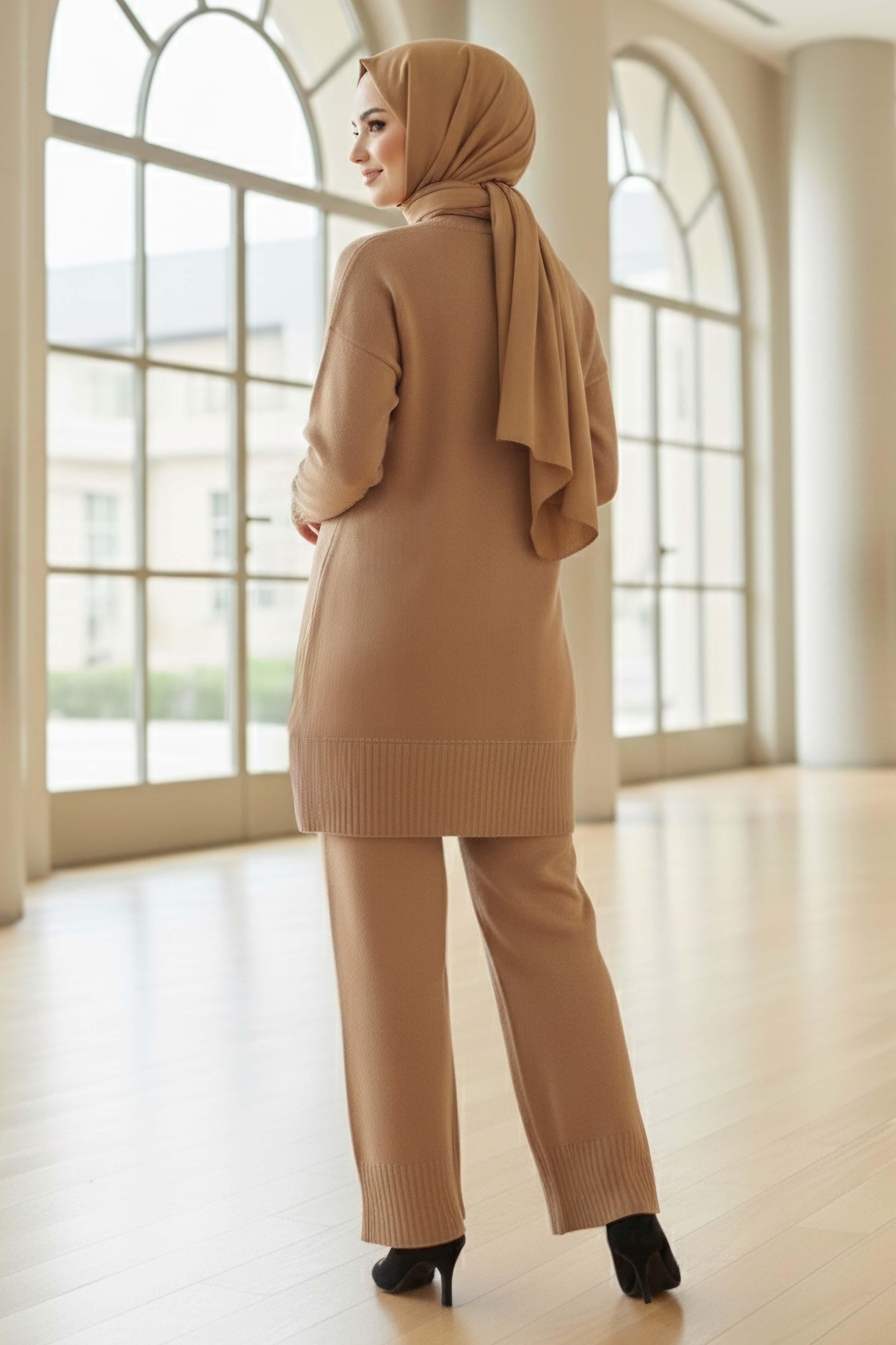 Çiçek Detaylı Triko İkili Takım - 28125-VIZON - 3