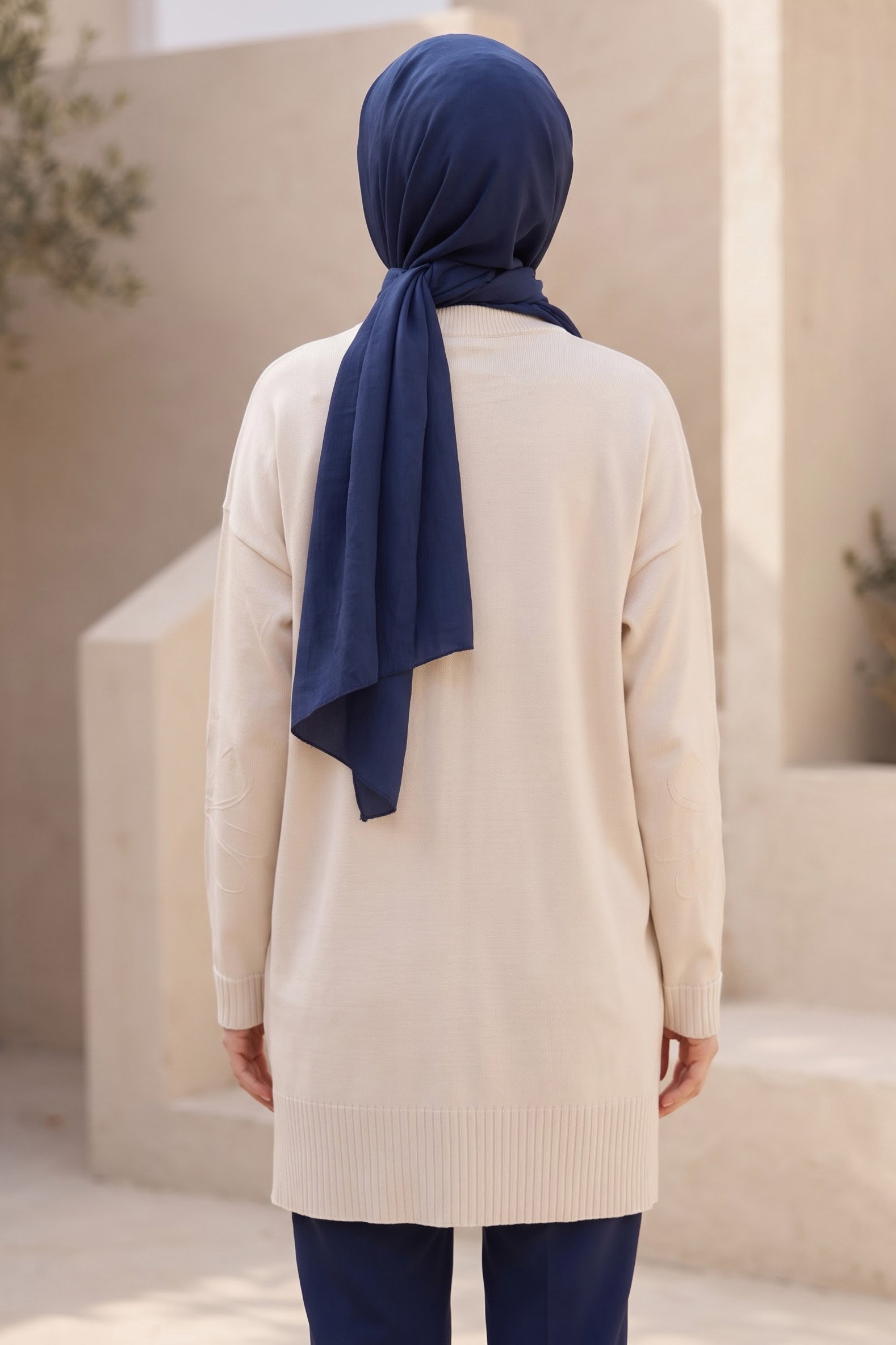 Çiçek Detaylı Triko Tunik Ekru - 29279-EKRU - 3