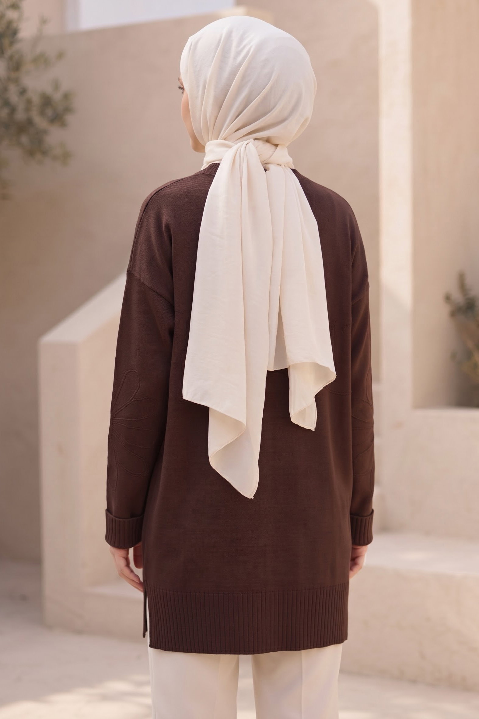 Çiçek Detaylı Triko Tunik Kahve - 29279-KAHVE - 3