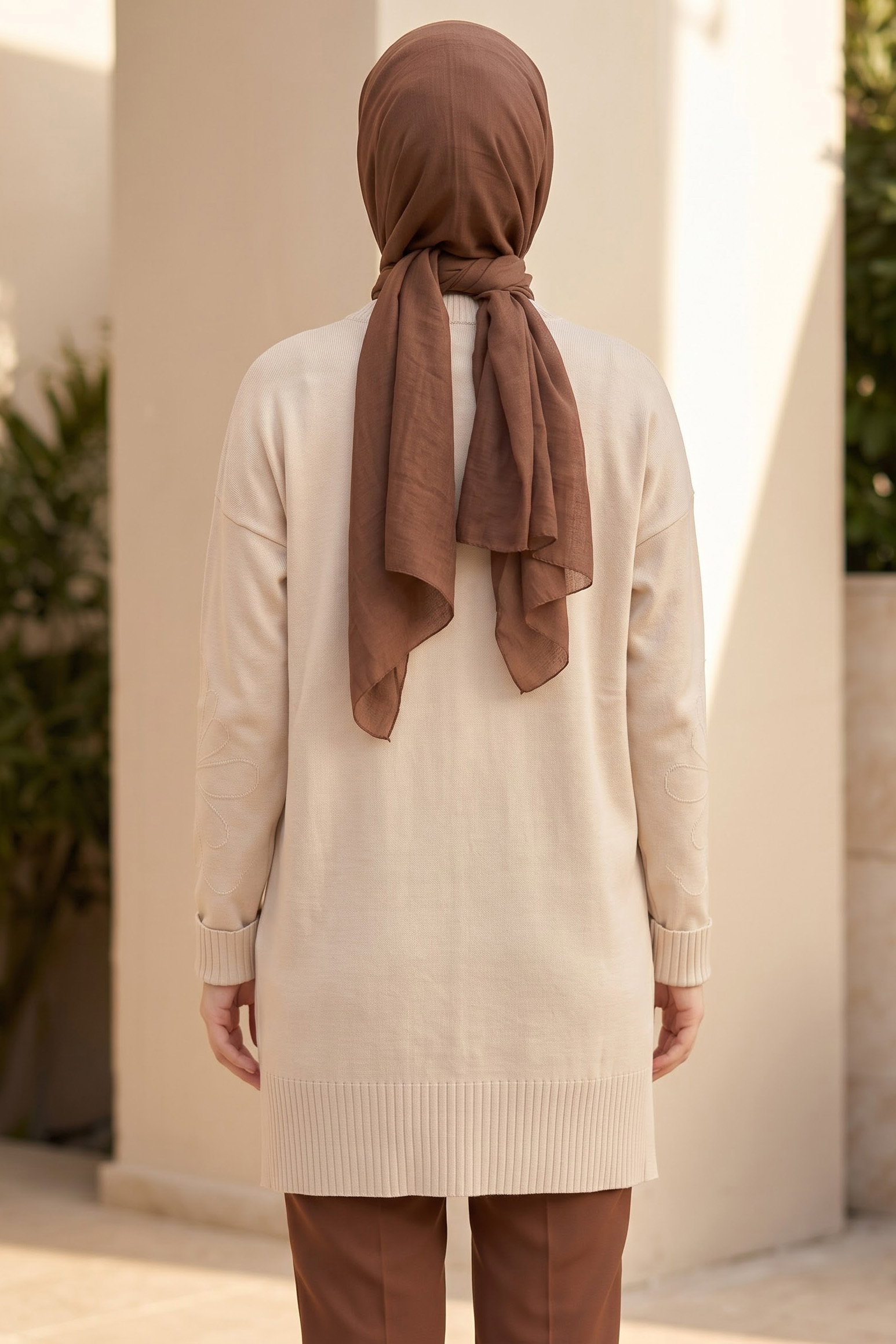 Çiçek Detaylı Triko Tunik Krem - 29279-KREM - 3