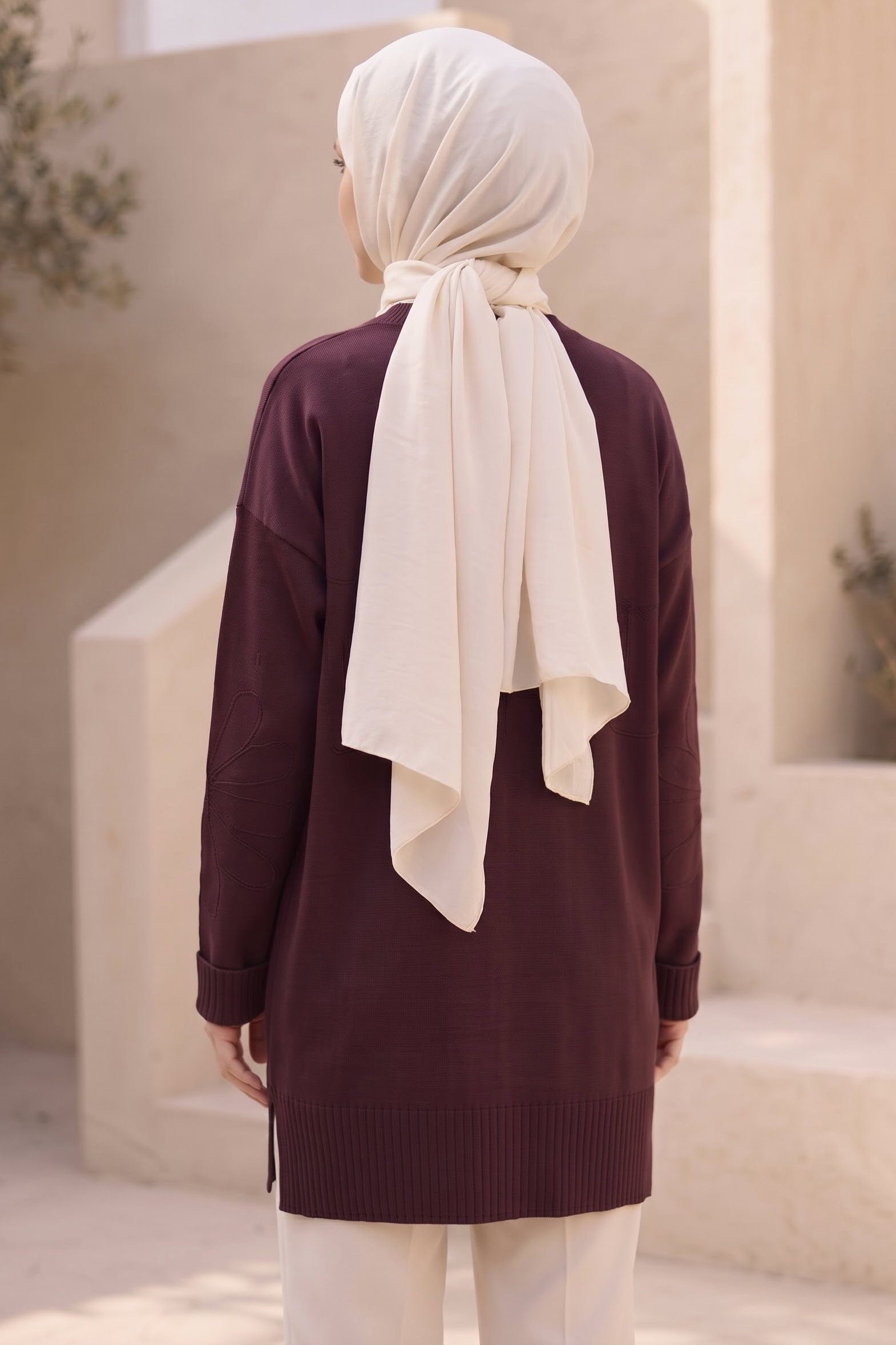 Çiçek Detaylı Triko Tunik Mürdüm - 29279-MURDUM - 3