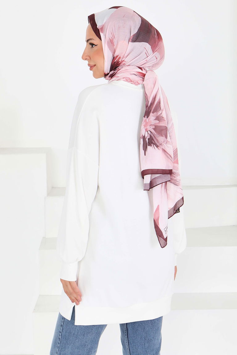 Çiçek İşlemeli Modal Tunik - 27672 - TOFİSA