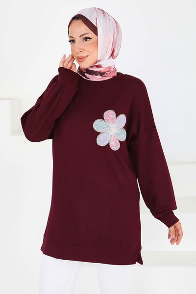 Çiçek İşlemeli Modal Tunik - 27672 