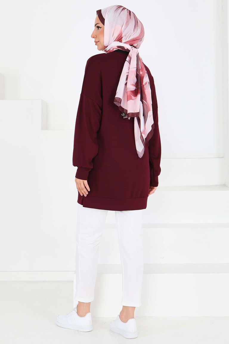 Çiçek İşlemeli Modal Tunik - 27672 - TOFİSA