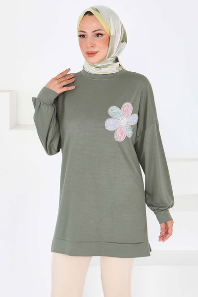 Çiçek İşlemeli Modal Tunik - 27672 