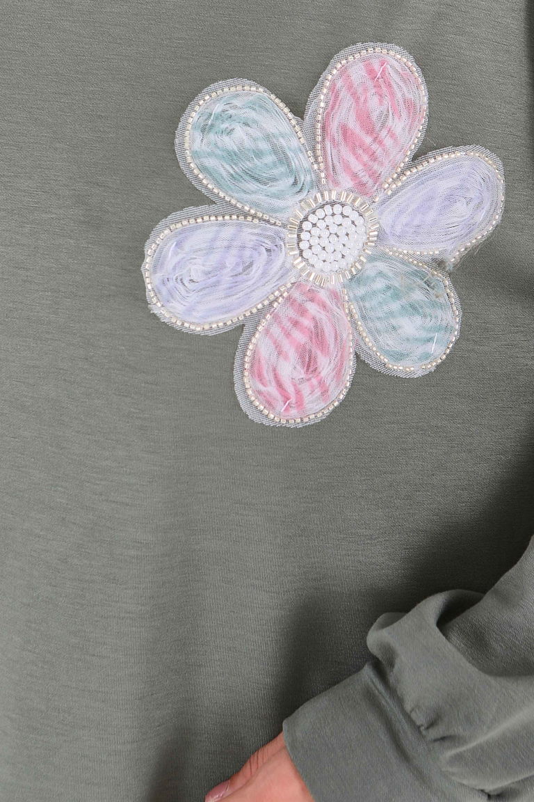 Çiçek İşlemeli Modal Tunik - 27672 - TOFİSA