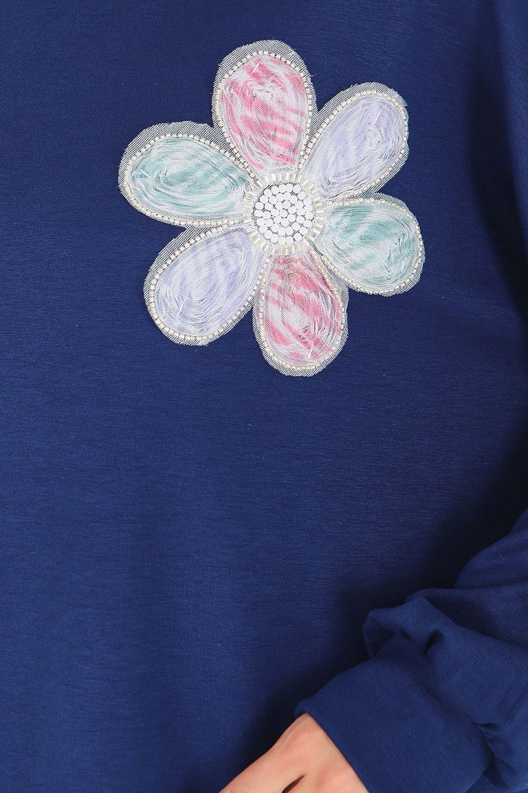 Çiçek İşlemeli Modal Tunik - 27672 - TOFİSA