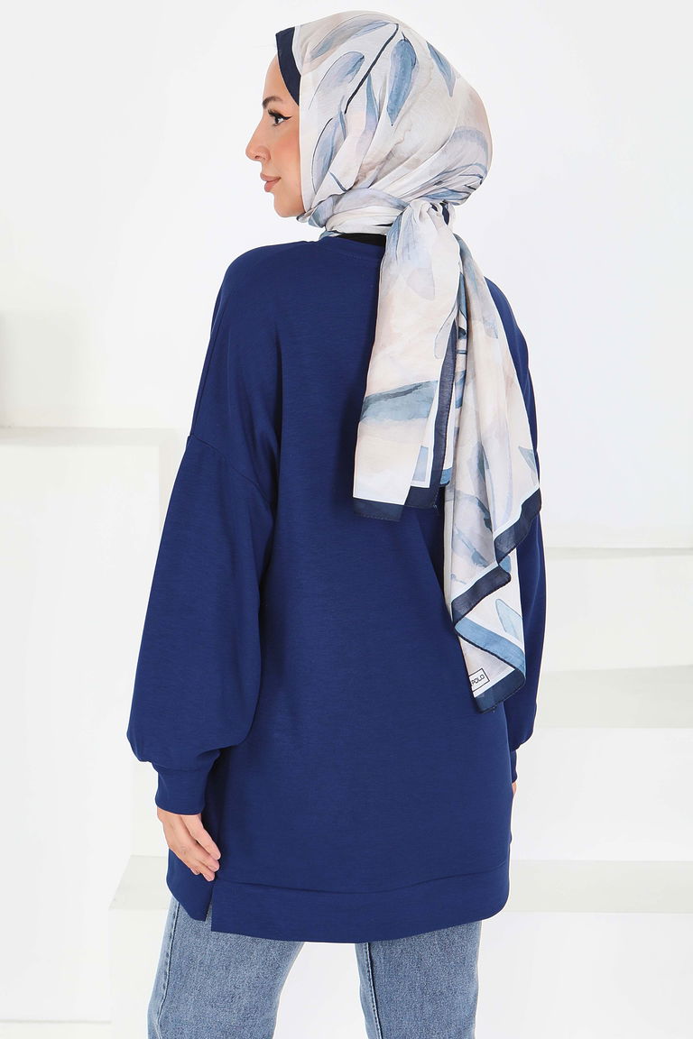 Çiçek İşlemeli Modal Tunik - 27672 - TOFİSA