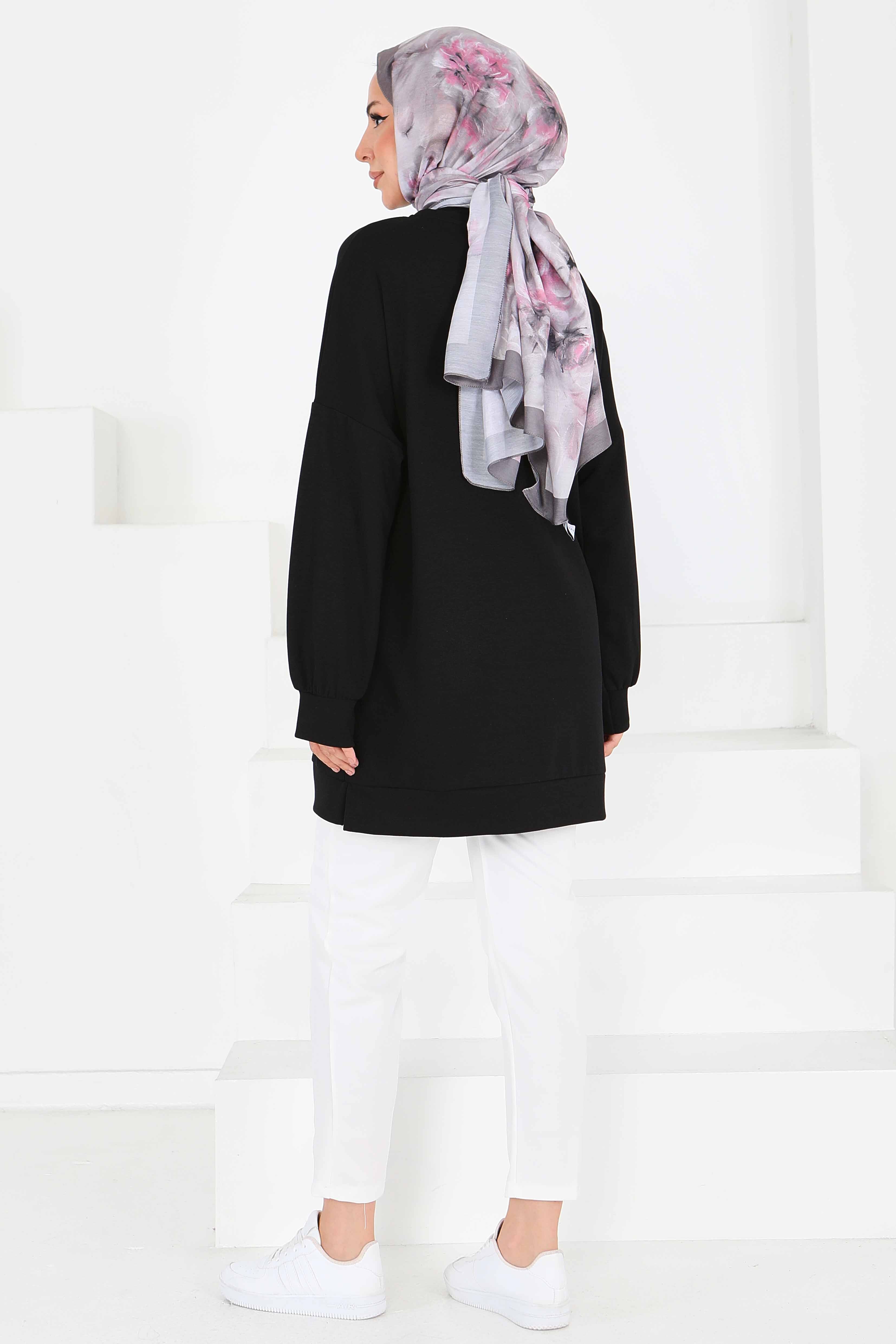 Çiçek İşlemeli Modal Tunik - 27672 - 5